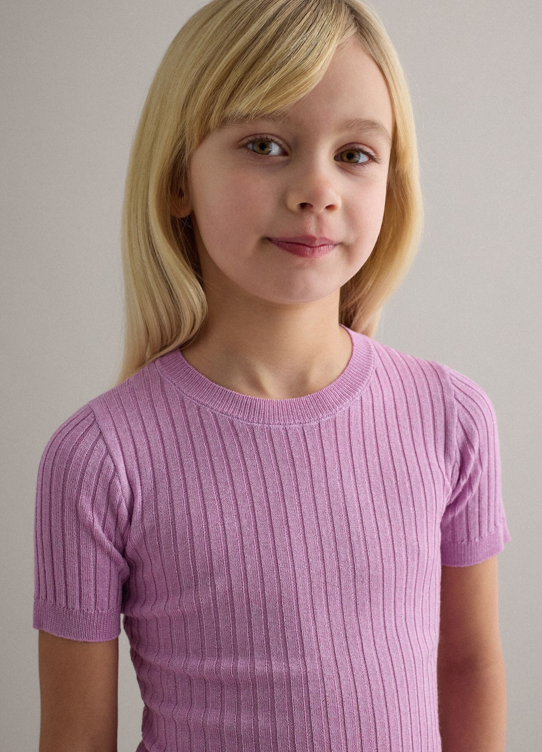 Girls' Regular Fit Purple Ribbed Viscose Blend Jumper