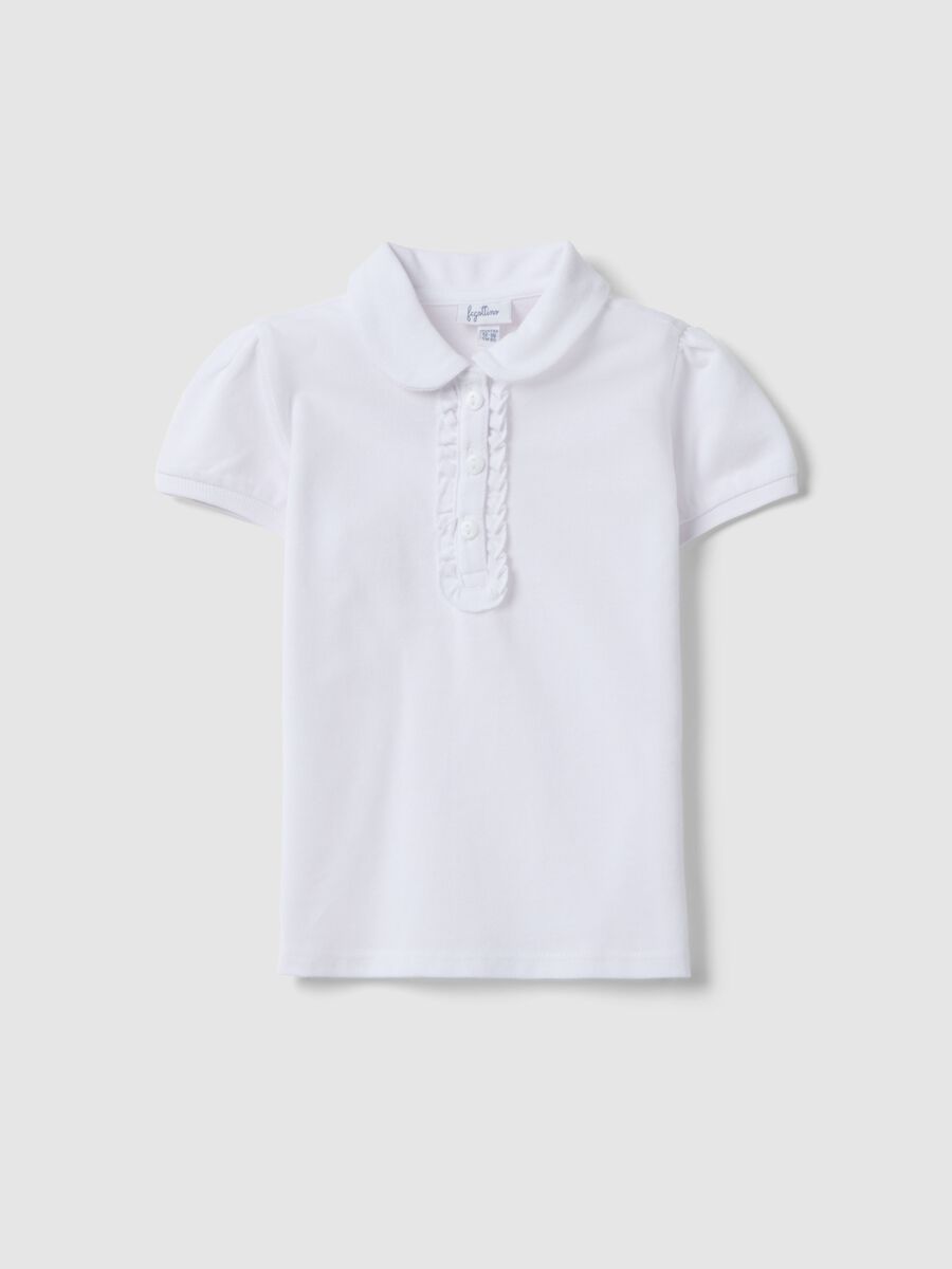 Polo in puro cotone bianca da bimba regular fit con volant_0