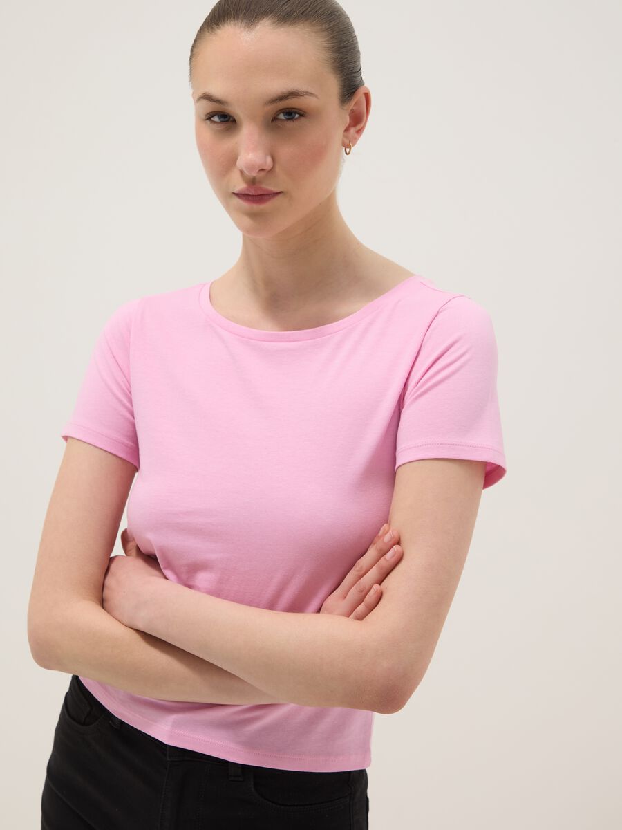 Pink pure cotton T-shirt with crew neck_1