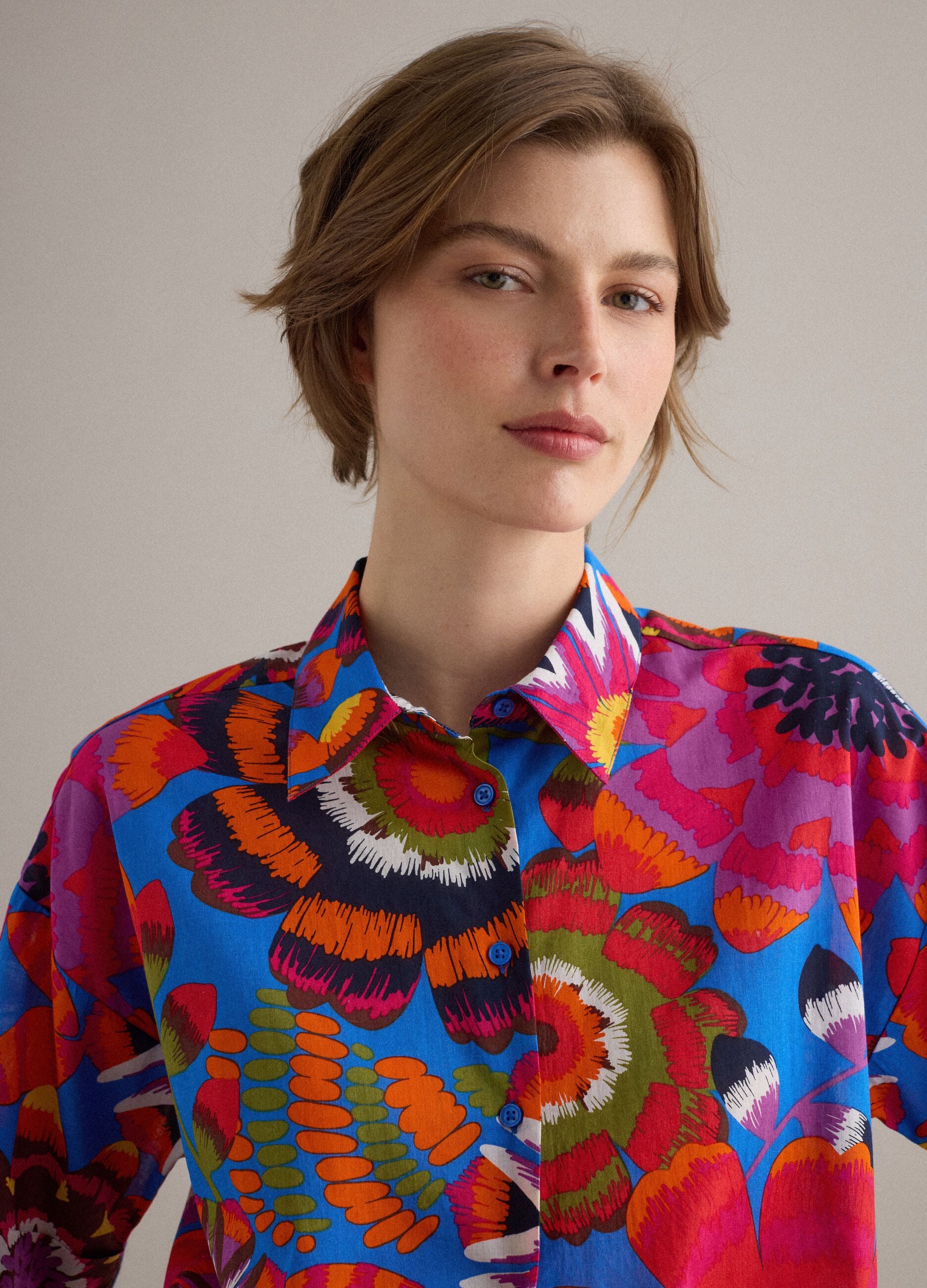 Multicoloured pure cotton crop shirt