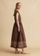 Brown pure cotton regular-fit dress with embroidery and V-neck_0