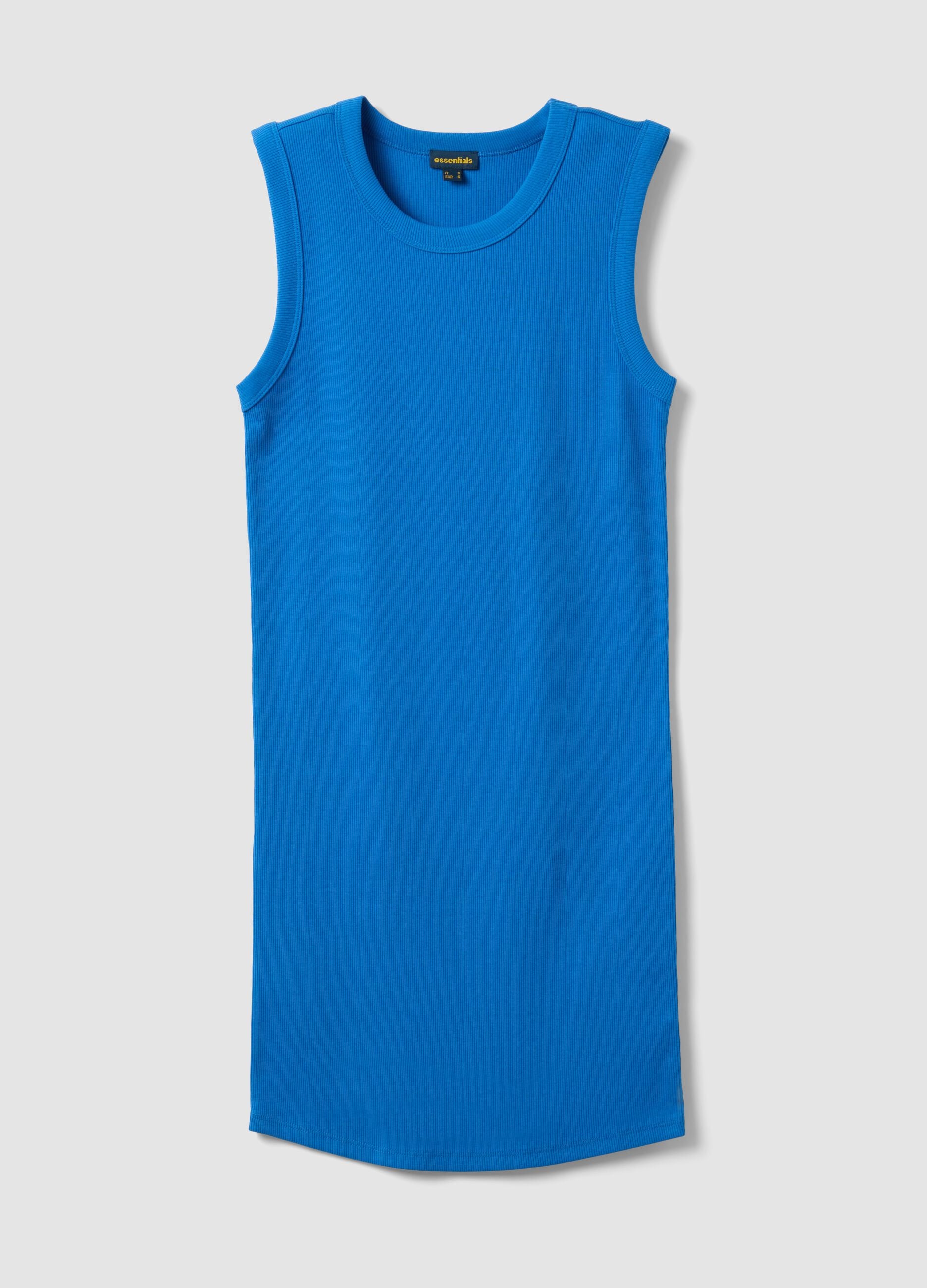 Blue ribbed stretch cotton midi dress