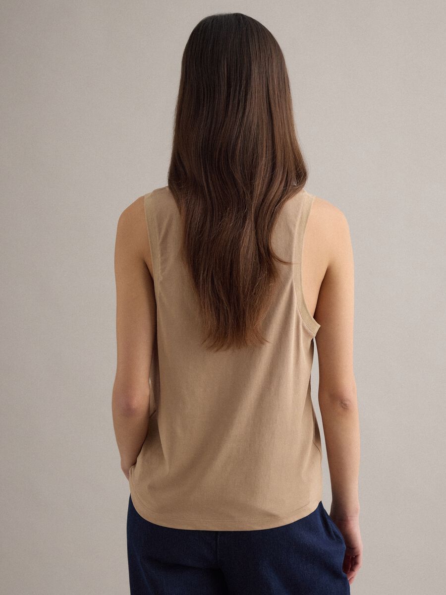Tank top in misto cotone beige regular fit con scollo a V_3