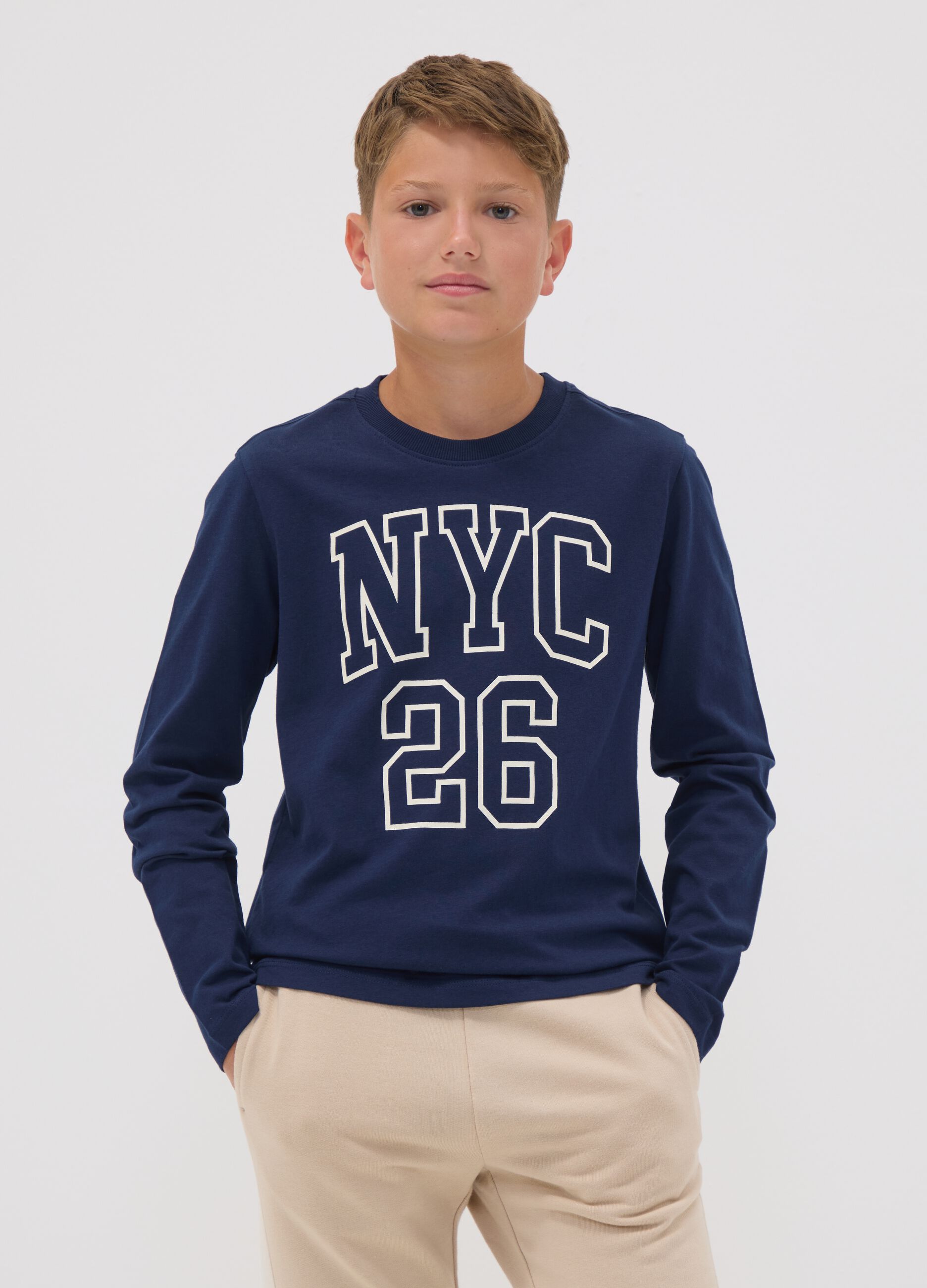 Blue organic cotton graphic print T-shirt for boys
