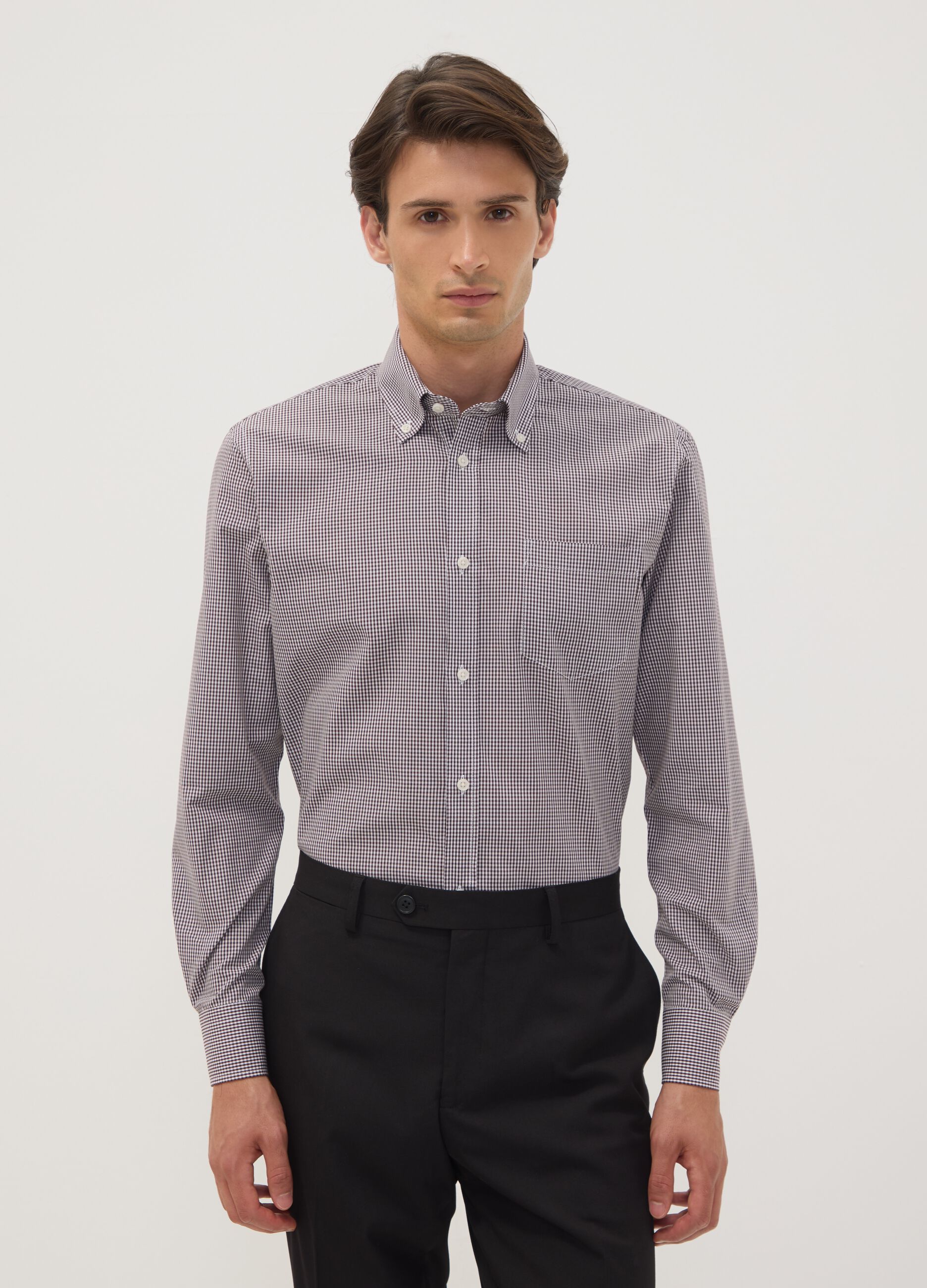 Easy-iron multicolour cotton-blend shirt with button-down collar, regular fit