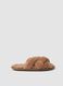Brown cross-strap slippers with faux fur lining_0