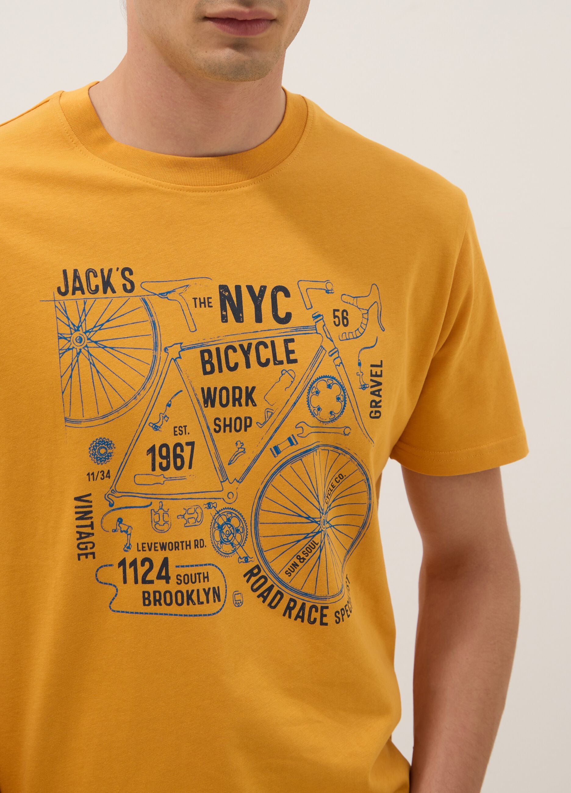 Orange pure cotton T-shirt with front print, regular fit
