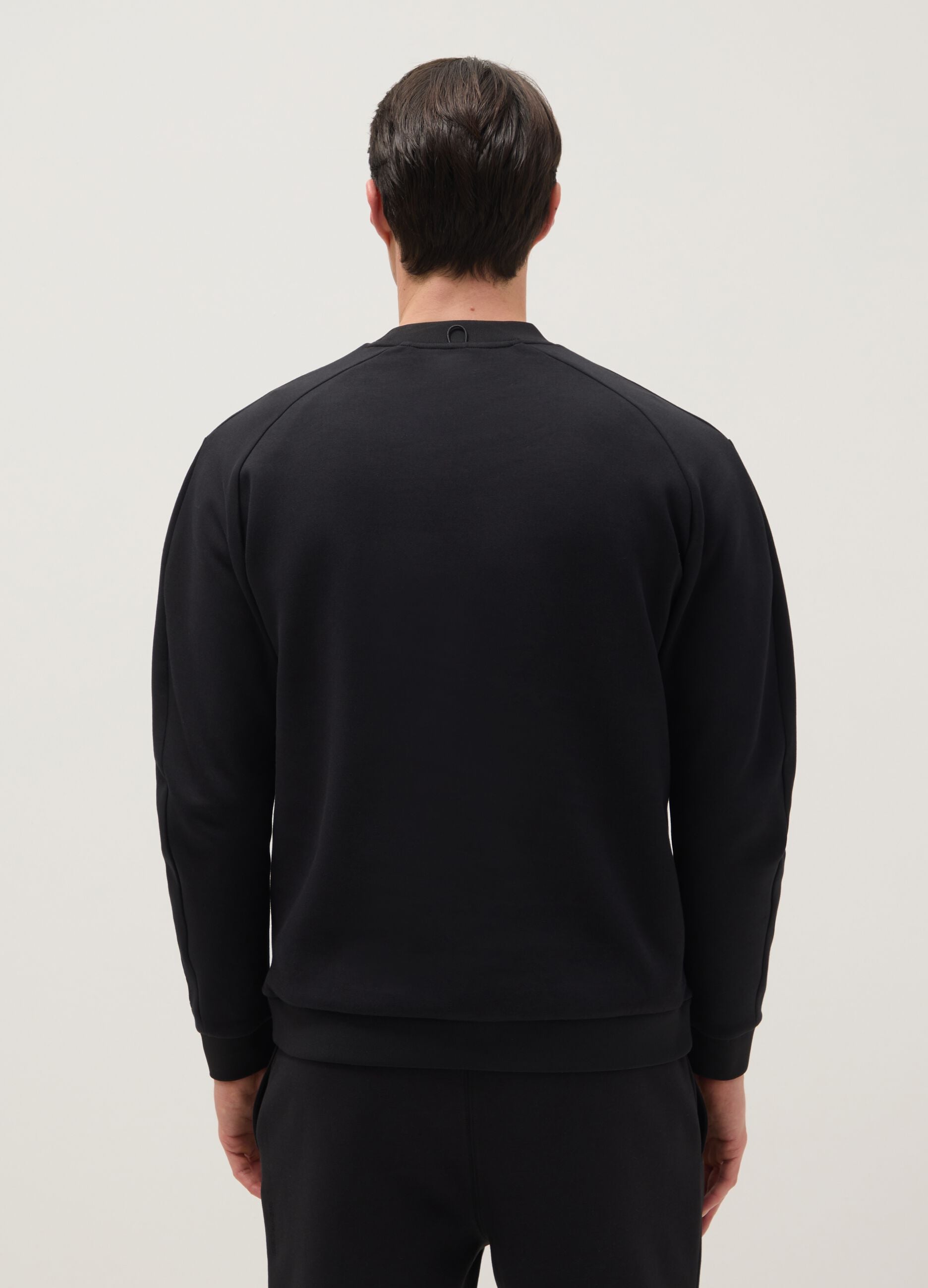 Black regular fit cotton blend crew neck sweatshirt