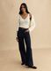 White pure cotton cardigan, regular fit deep V with openwork pattern_1