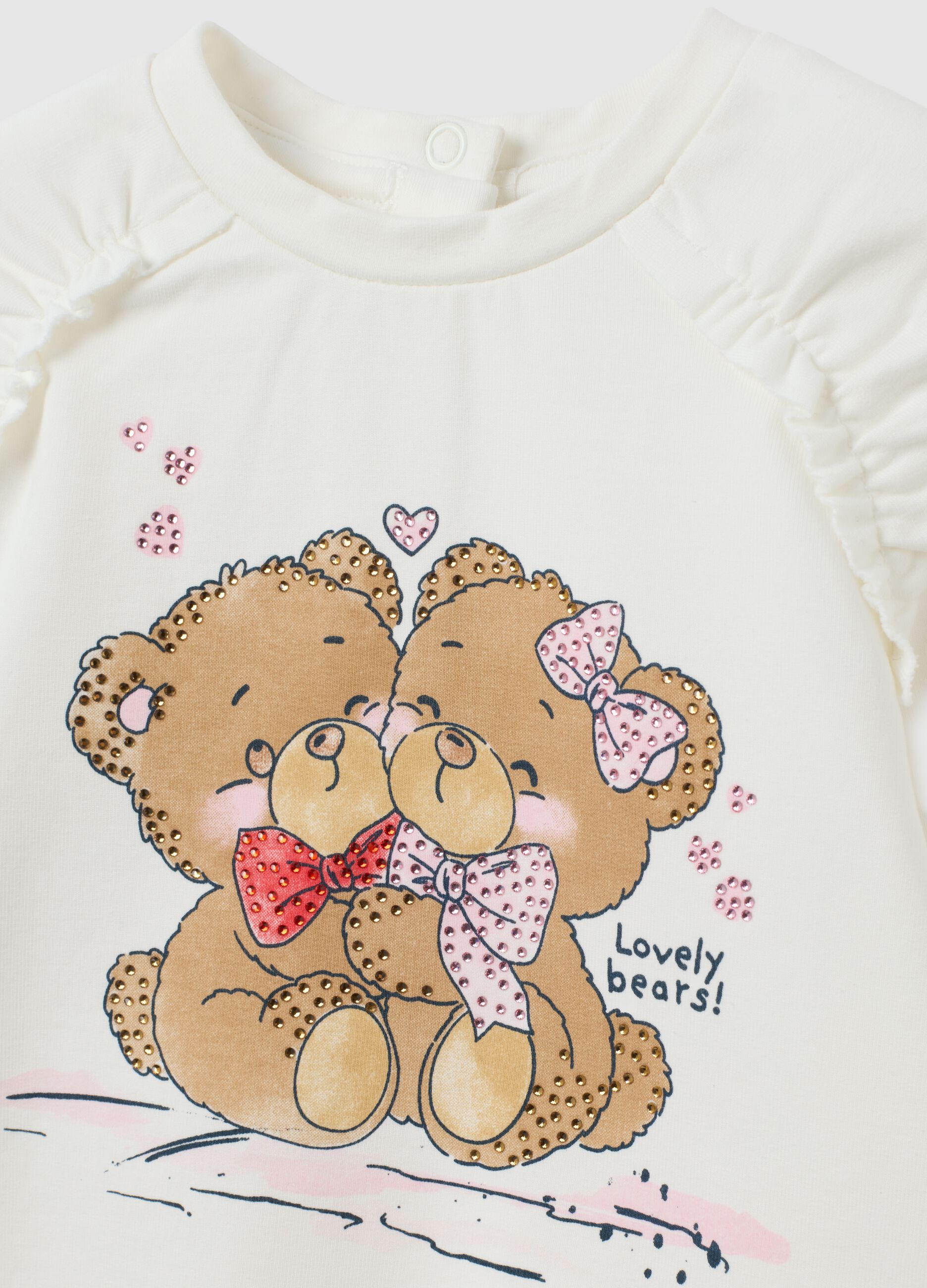 Felpa da bambina in cotone elasticizzato bianca regular fit con orsacchiotti
