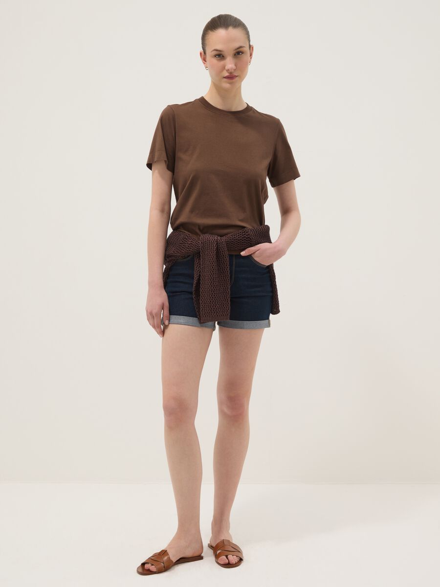 Brown short-sleeve pure cotton T-shirt, regular fit_2