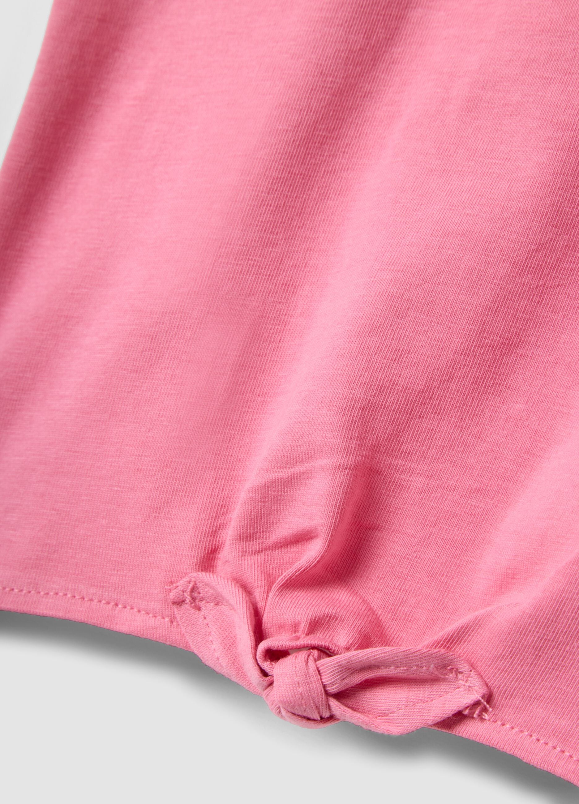 Pink short-sleeve stretch cotton T-shirt with floral print for baby girl, regular fit