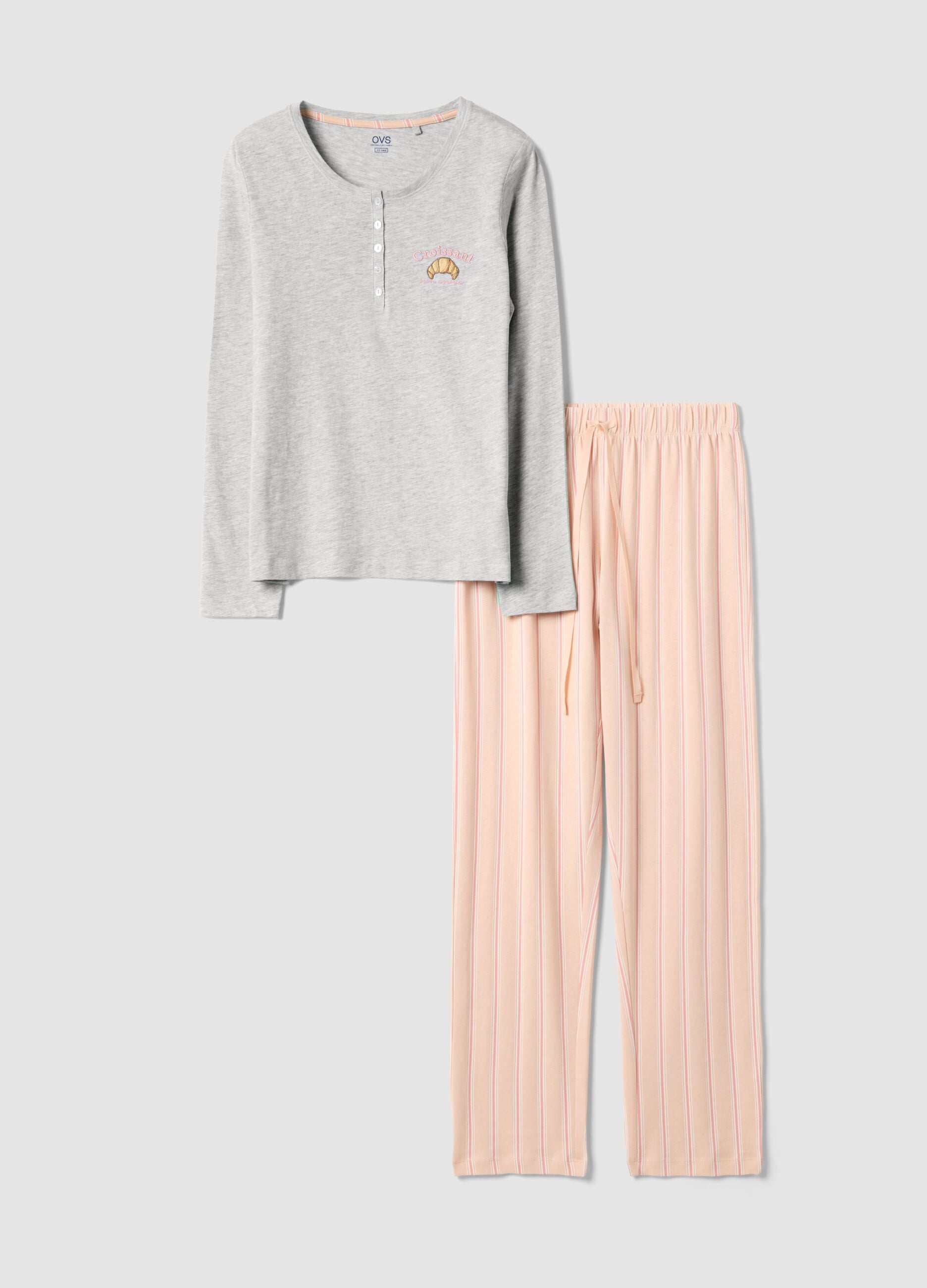 Regular fit multicolour pure cotton pyjamas with croissant