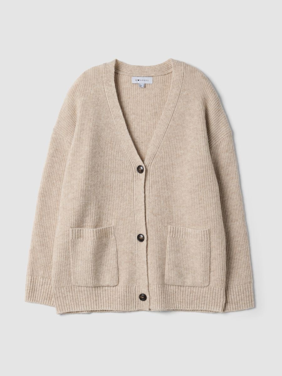 Beige stretch cardigan with deep V-neck_4