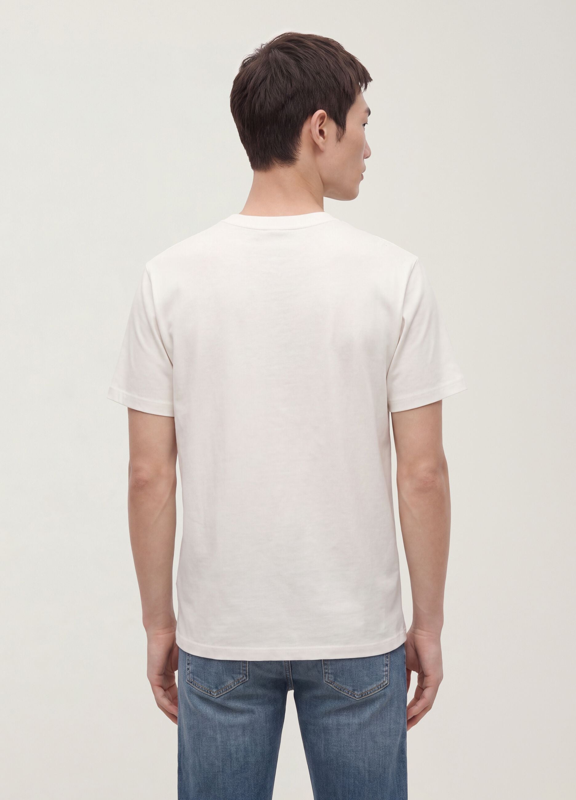 White pure cotton crew-neck T-shirt, relaxed fit