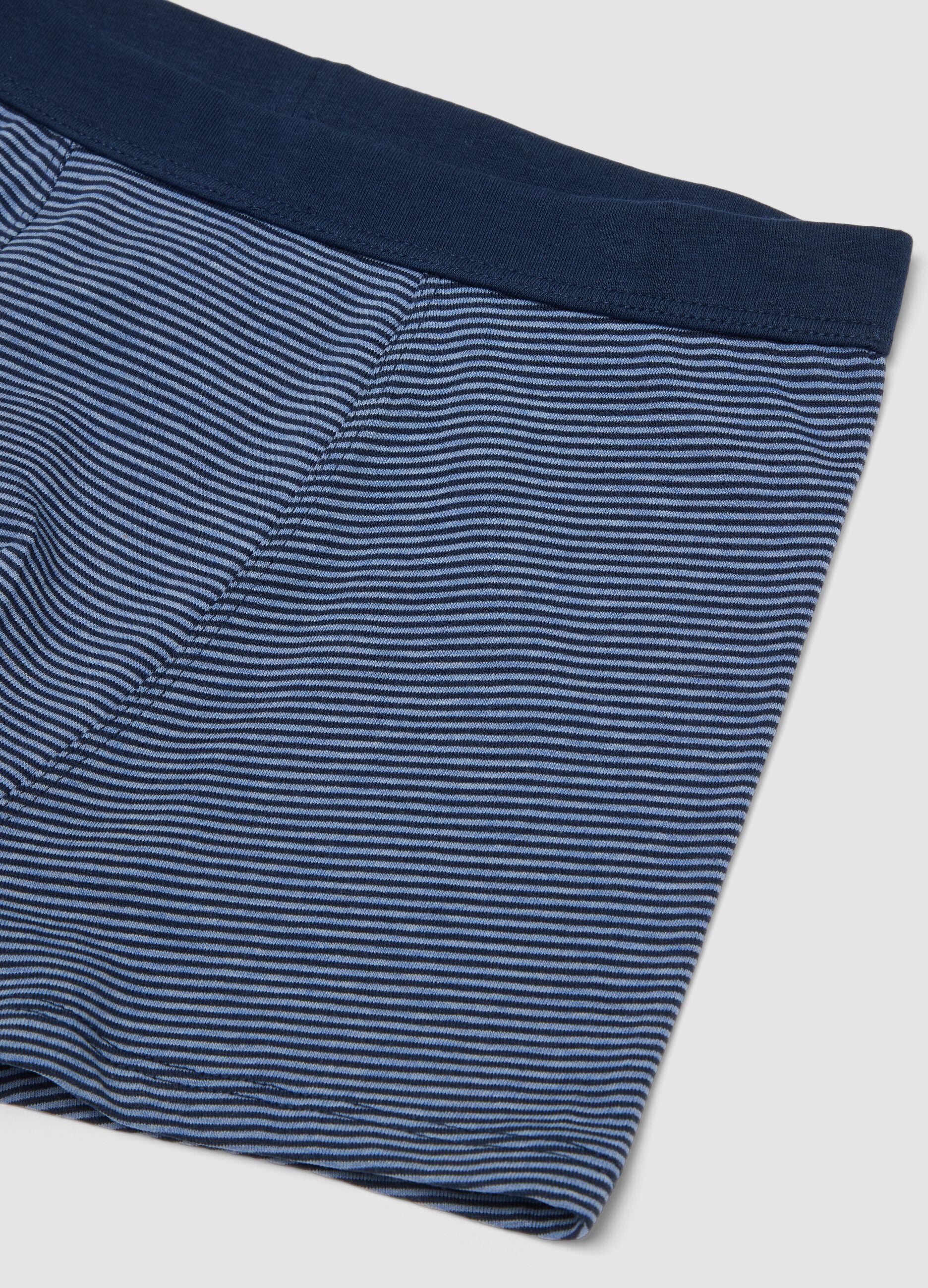 Boys' blue striped stretch organic cotton boxer shorts