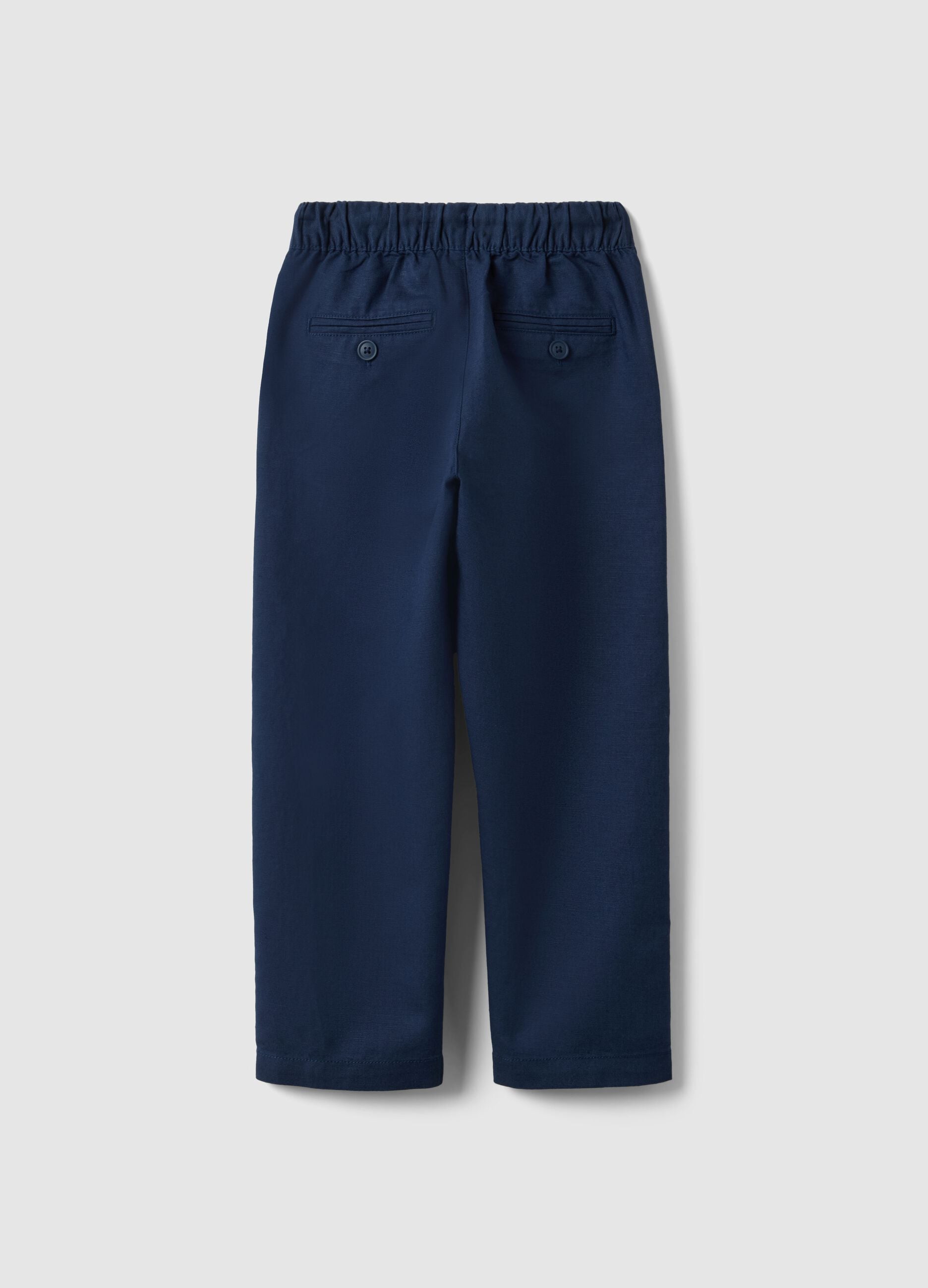 Kids' Regular Fit Blue Cotton and Linen Blend Chino Trousers
