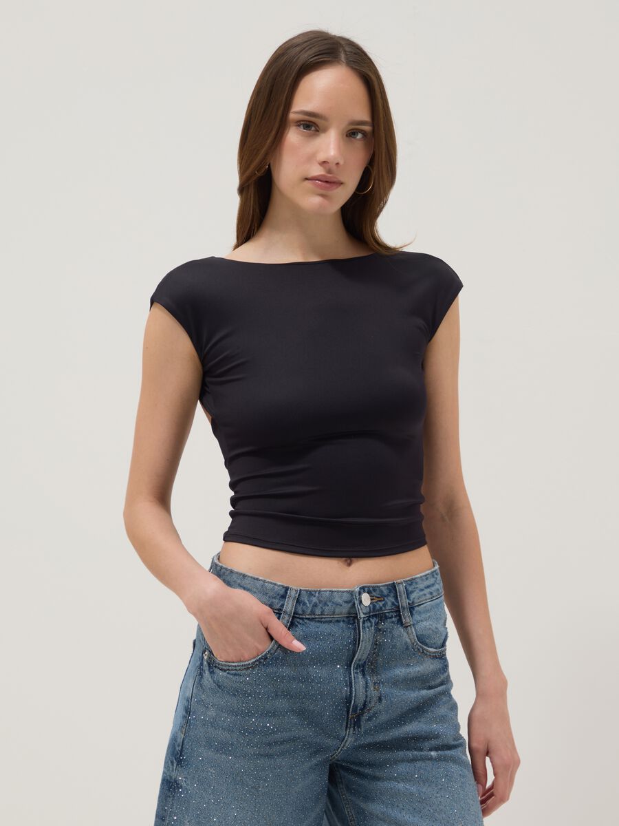 Black stretch fabric top_1