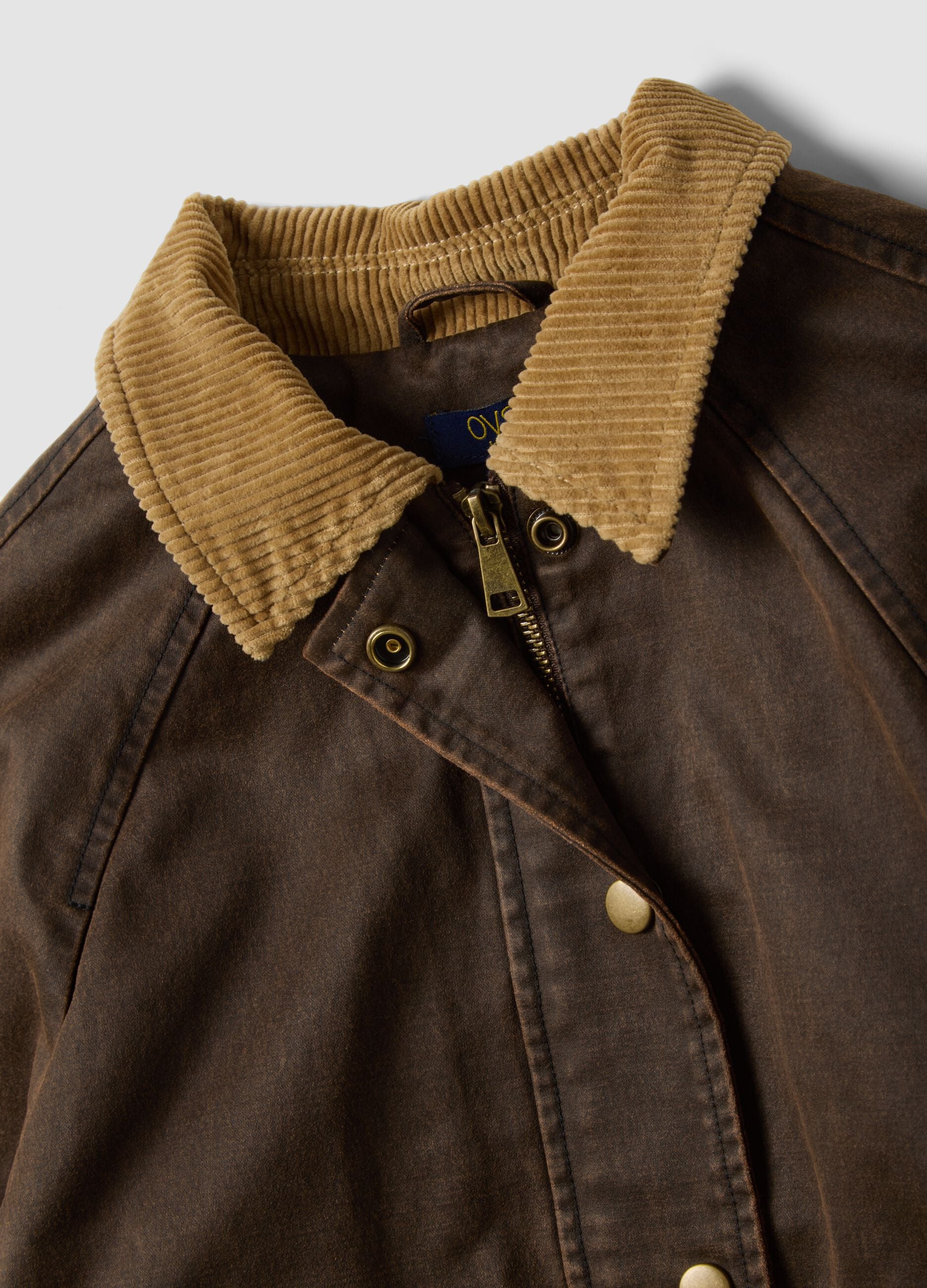 Brown cotton-blend jacket with contrast collar for girls