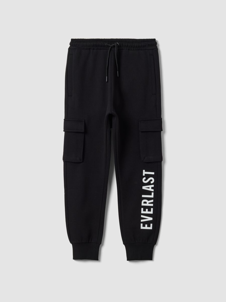 Black cotton-blend joggers with cargo pockets for boys_3