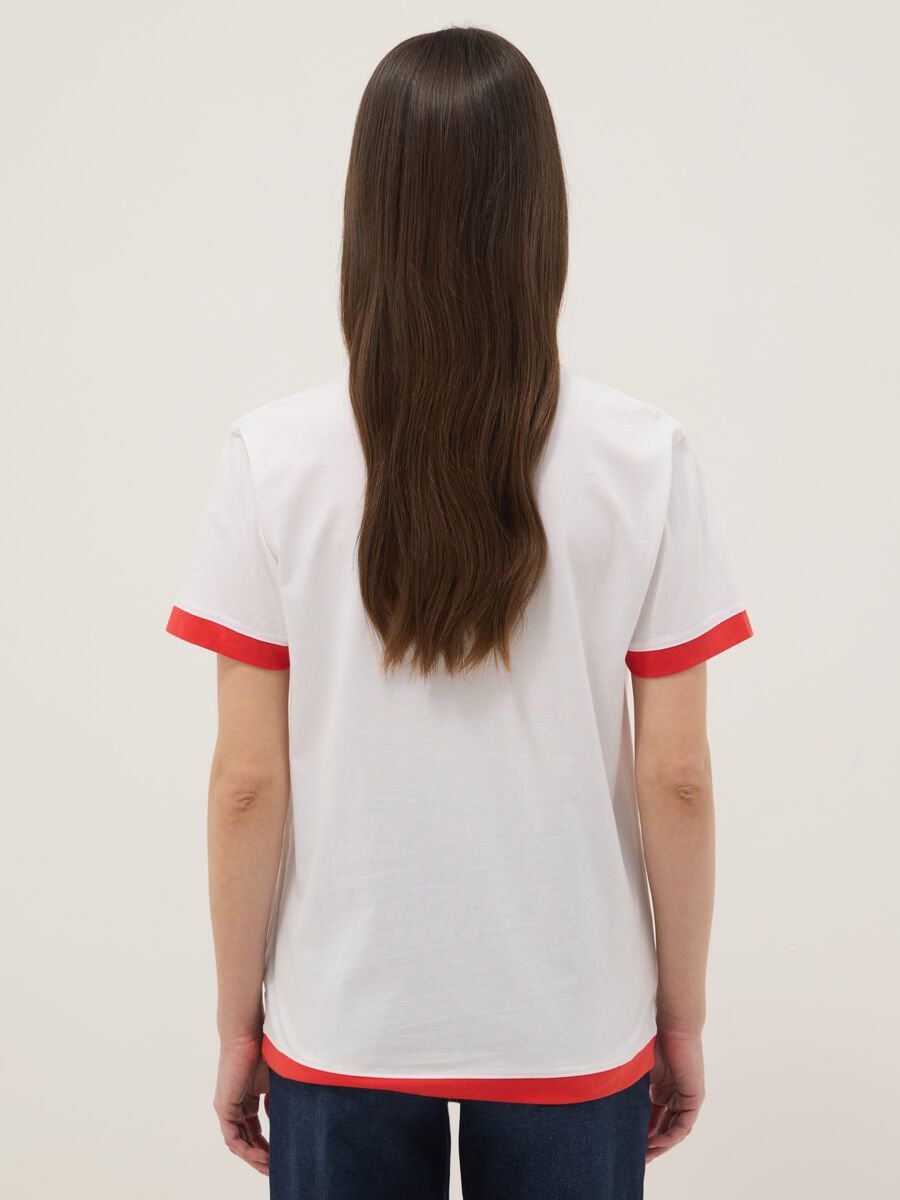 T-shirt in puro cotone bianco regular fit con finiture rosse_2
