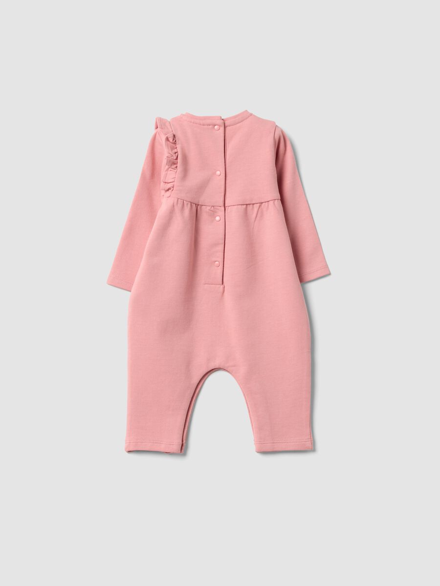 Pink organic cotton romper with ruffle for baby girl_1