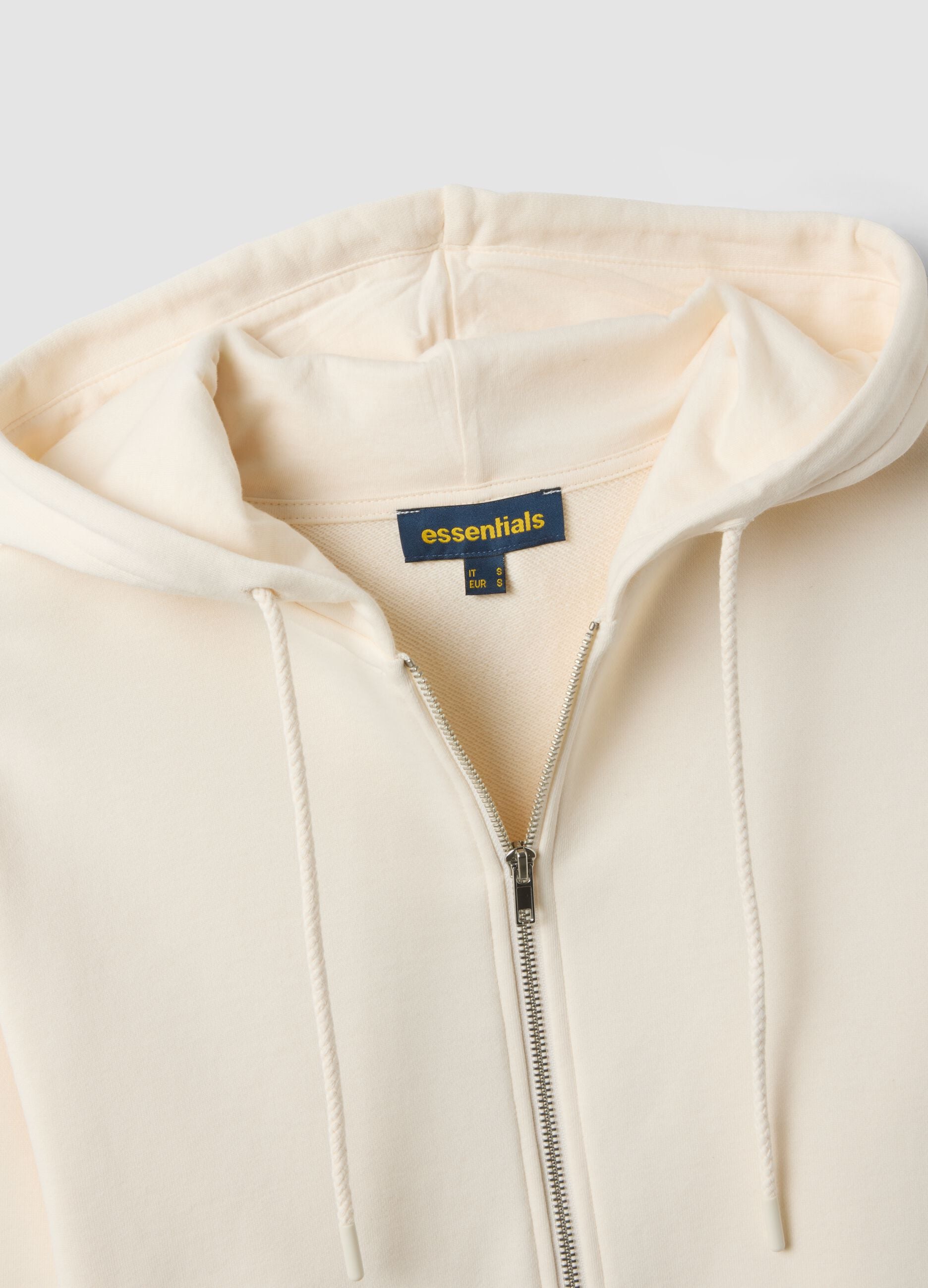 White cotton-blend fitted zip-up hoodie