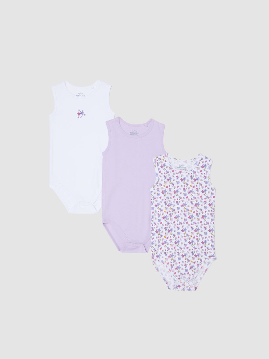 Multicolour sleeveless cotton bodysuit tripack for baby girls_0