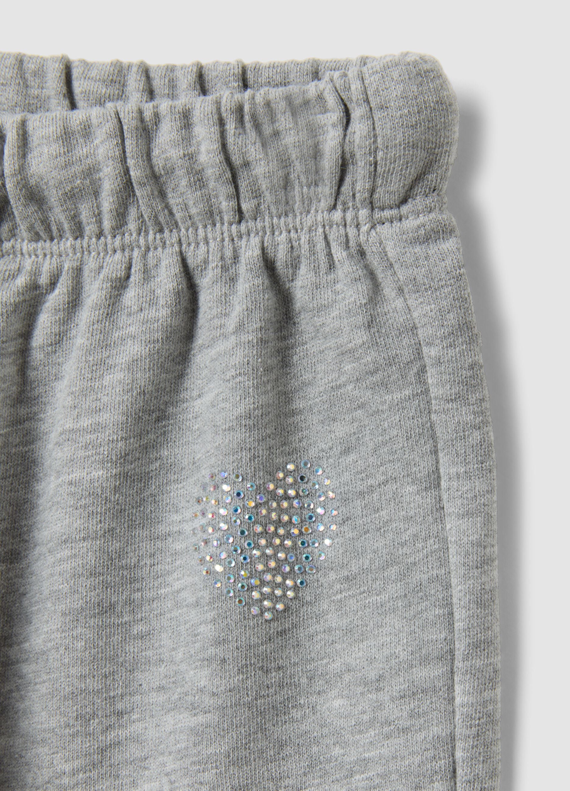 Grey pure cotton trousers with elasticated waist and rhinestones for girls