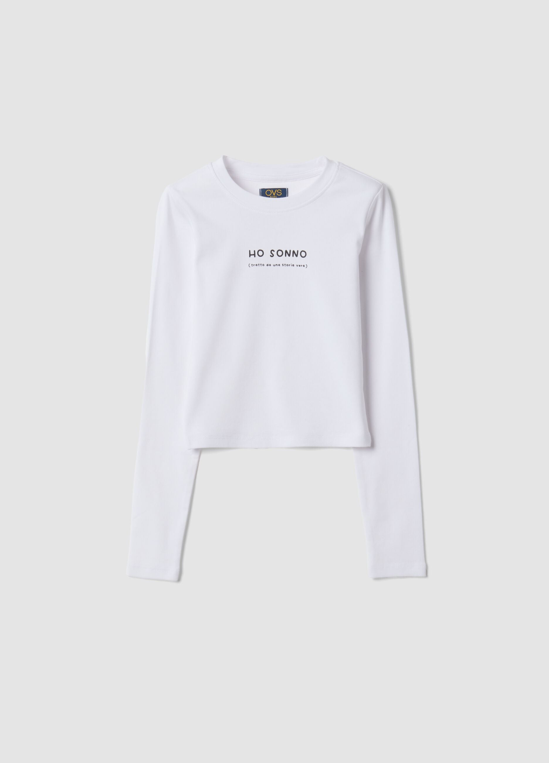 White organic stretch cotton T-shirt with ribbed neckline