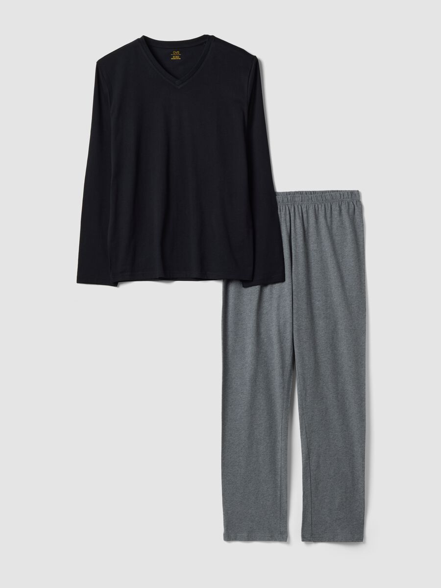 Black and grey pure organic cotton V-neck regular-fit pyjamas_4
