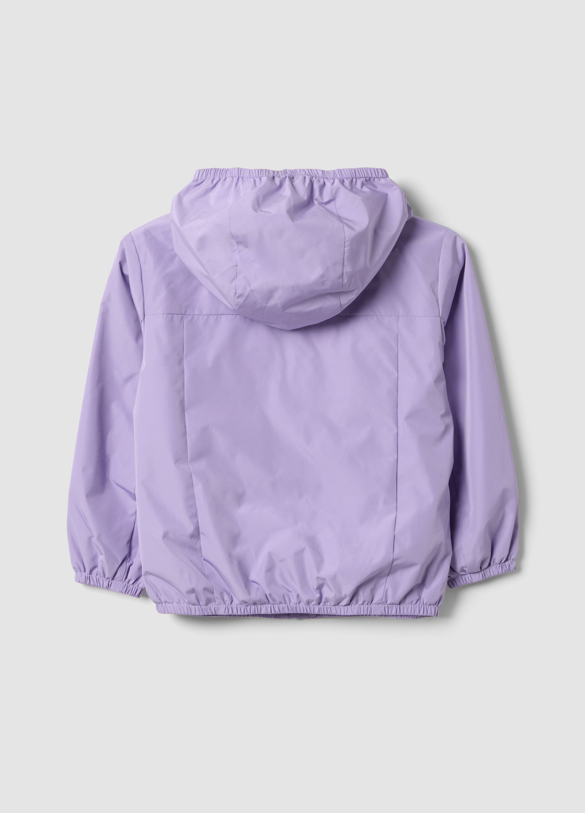 Purple hooded rain jacket with zip for girls, regular fit