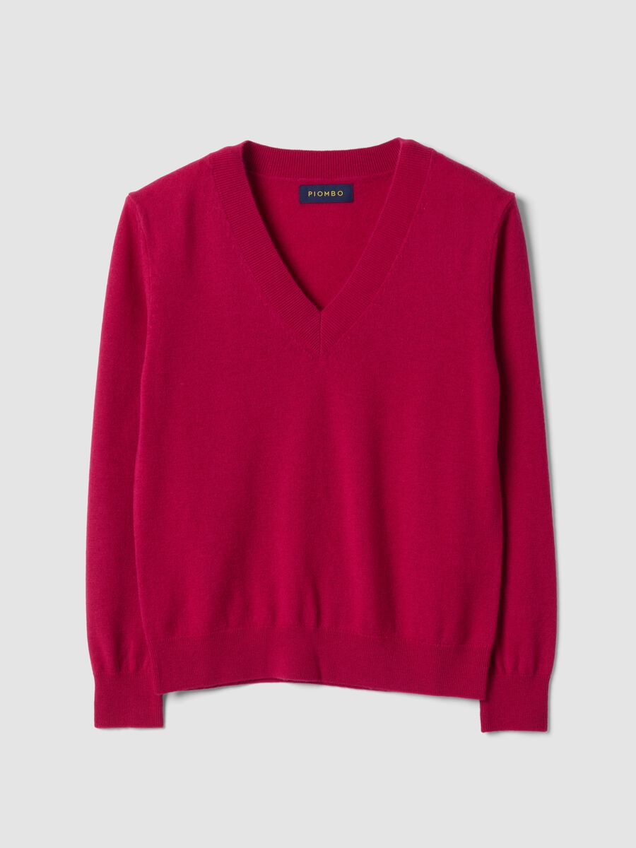 Red pure wool jumper with deep V-neck_0