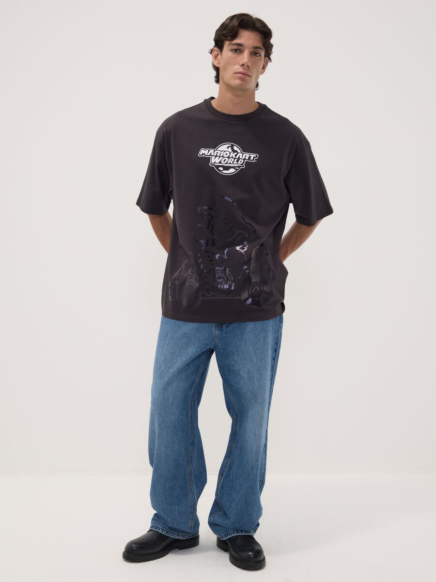 Black pure cotton T-shirt with Mario Kart print_1