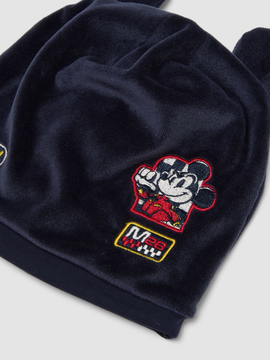 Blue organic cotton hat with appliqu&eacute; ears and Mickey prints_2