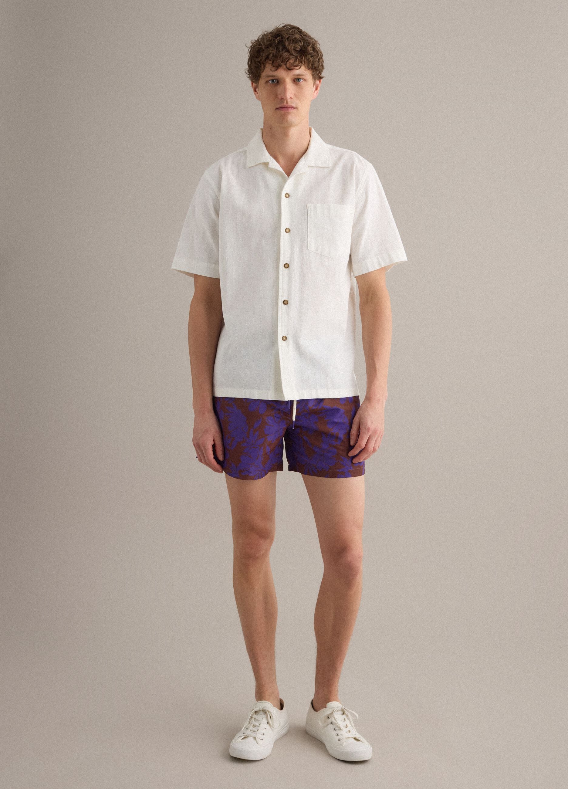 Purple floral-print swim shorts