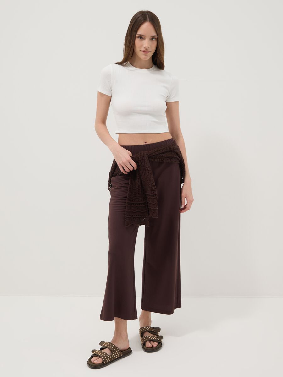 T-shirt fitted in cotone elasticizzato bianco a costine_2