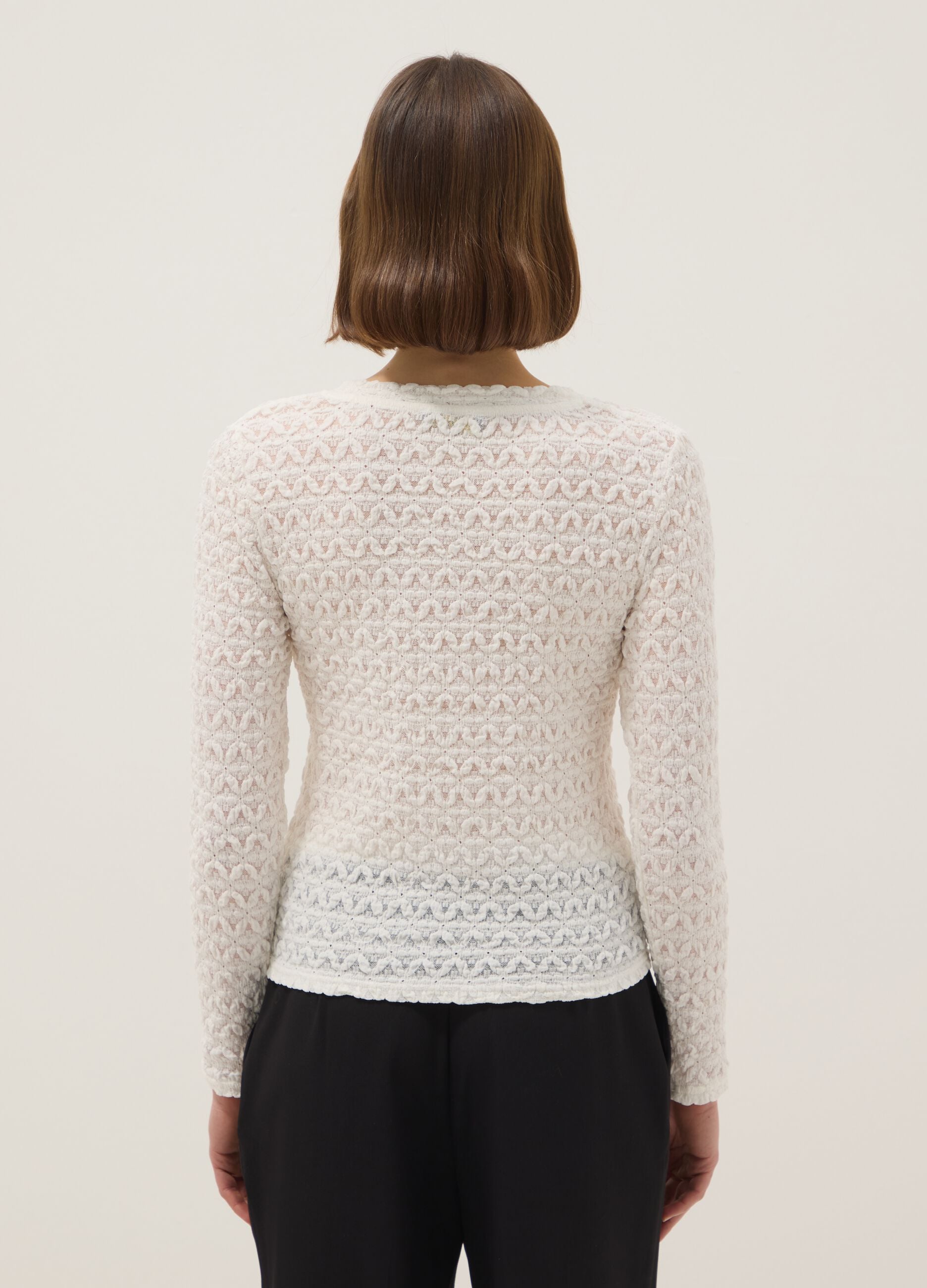 White cotton viscose blend knitted sweater with regular fit