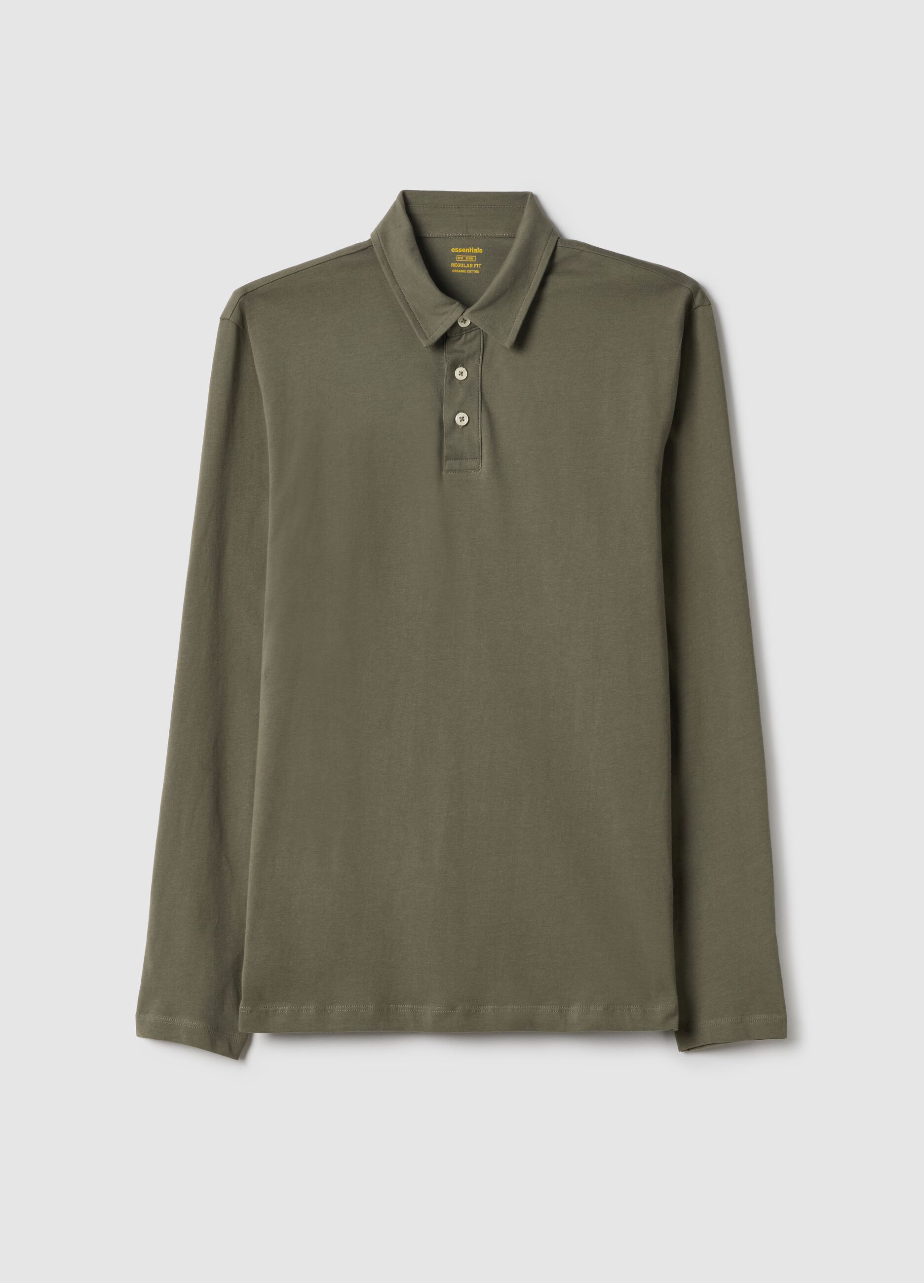 Long-sleeve green cotton polo shirt regular fit