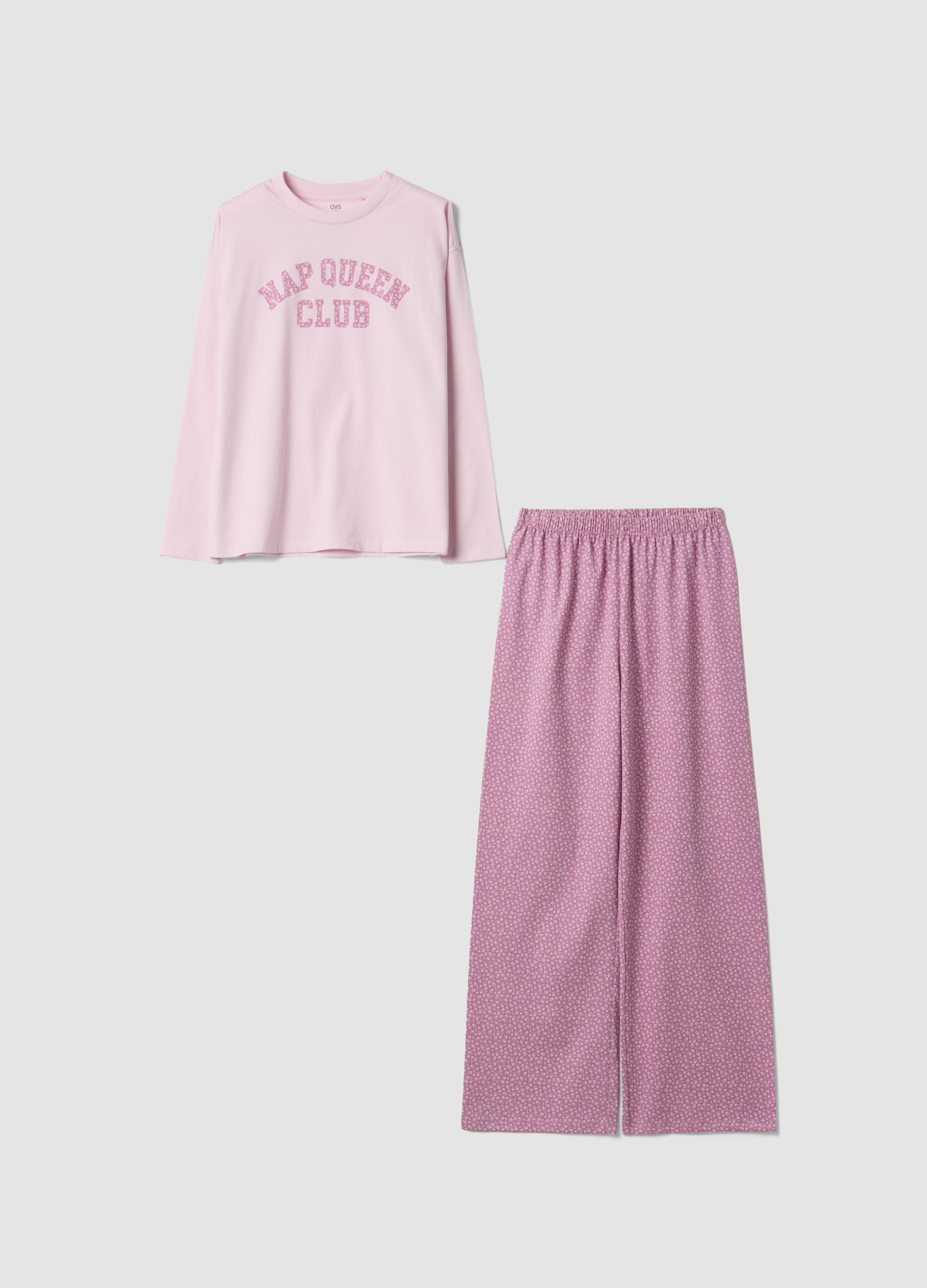 Pink pure organic cotton crew-neck pyjamas for girls