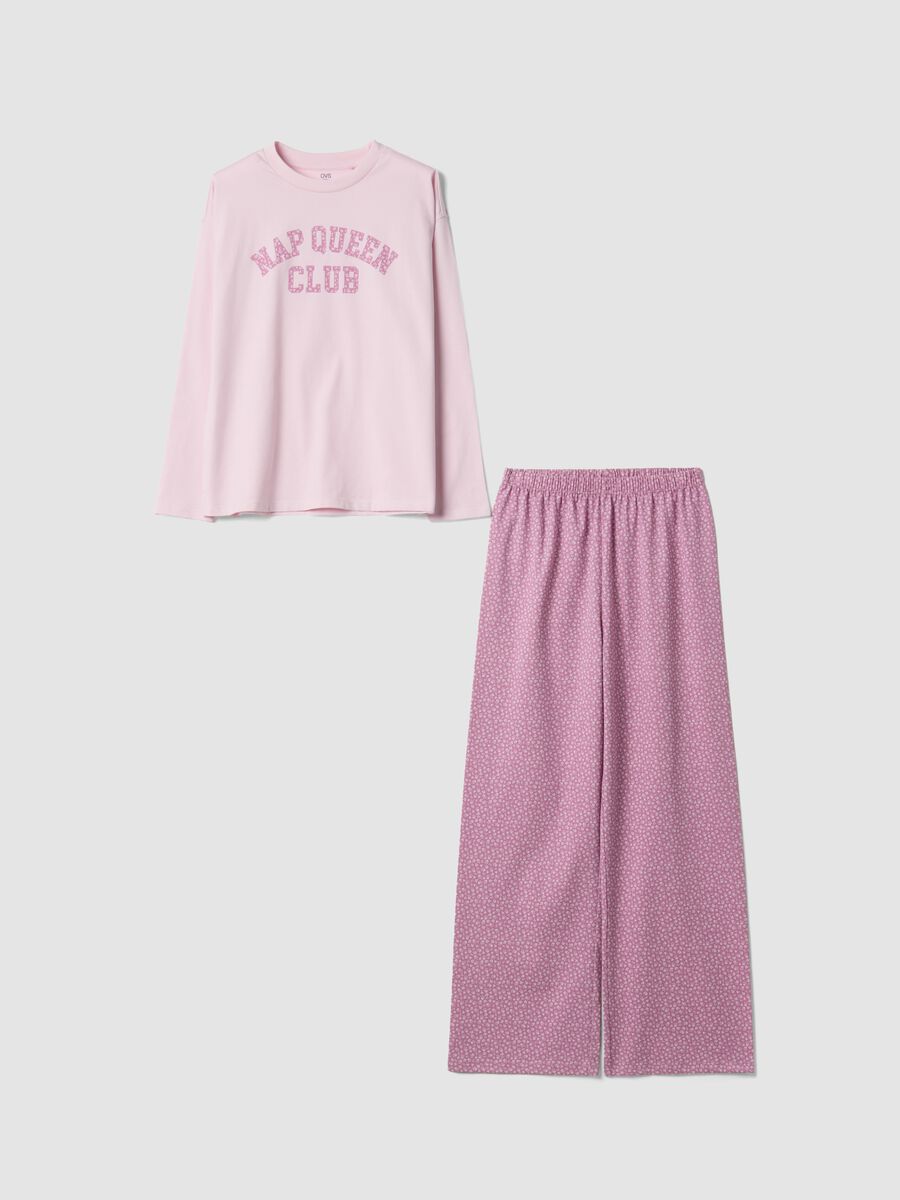 Pink pure organic cotton crew-neck pyjamas for girls_0