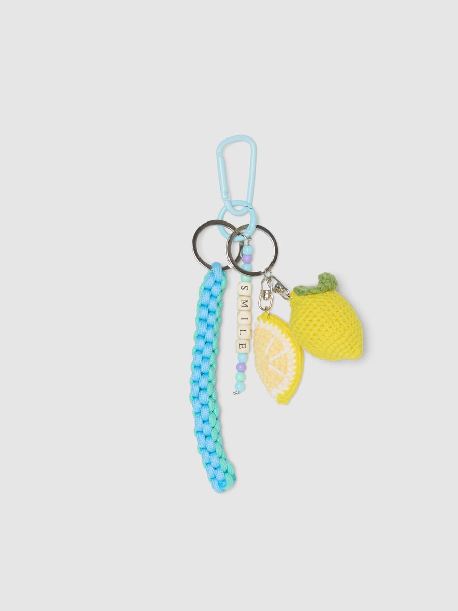 Portachiavi lavorato a maglia in puro cotone multicolor con limone_0