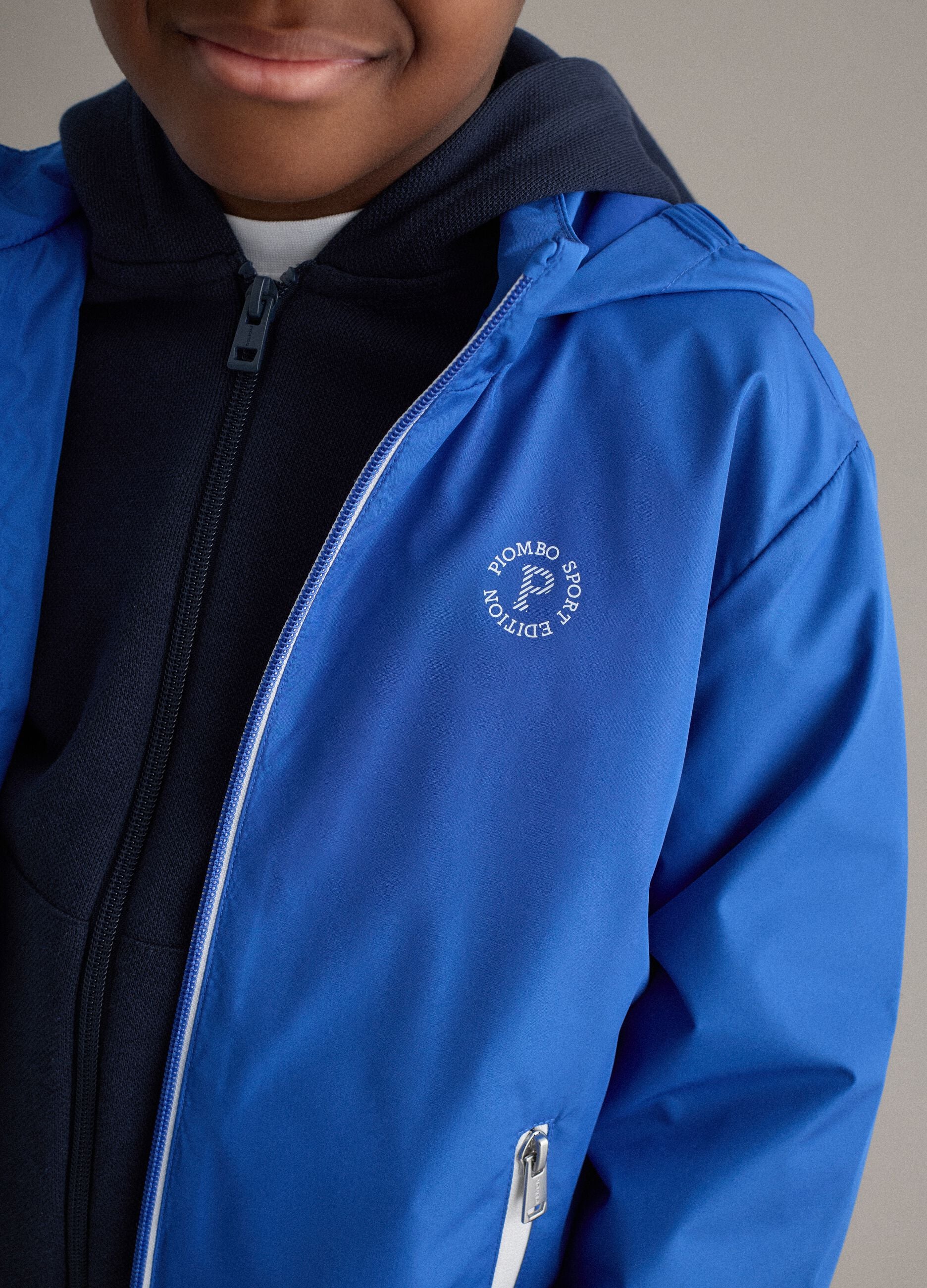 Blue mix regular fit jacket with hood for kids