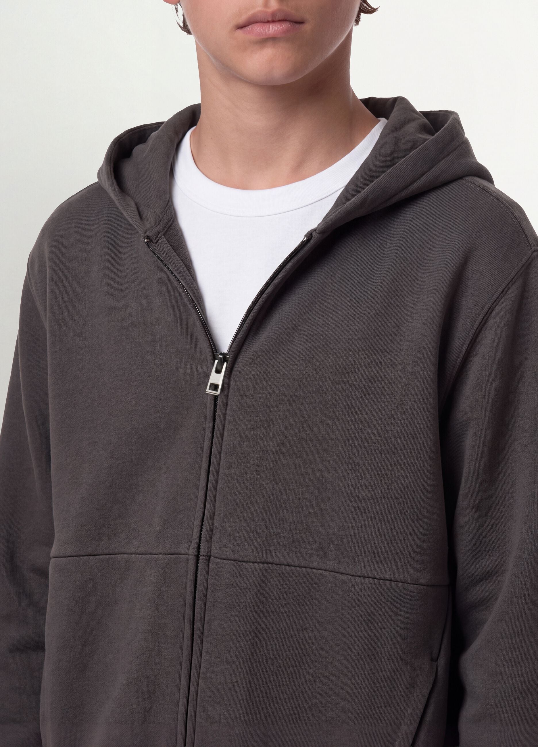 Grey organic cotton zip-up hoodie for boys, relaxed fit