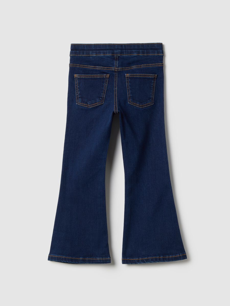 Blue regular fit cotton blend flare jeans for girls_1