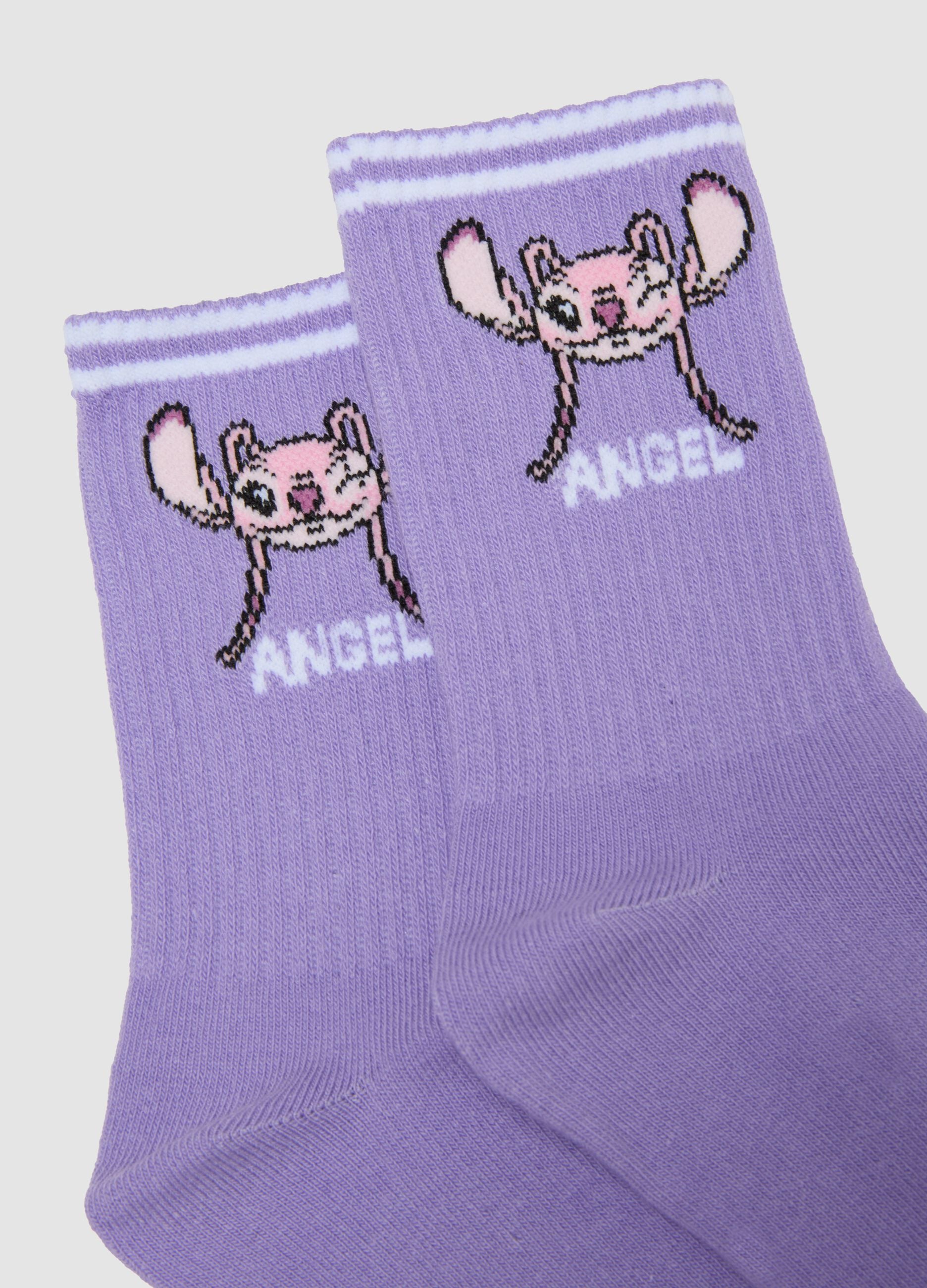 2-pack of multicolour midi socks in organic stretch cotton with Lilo & Stitch print