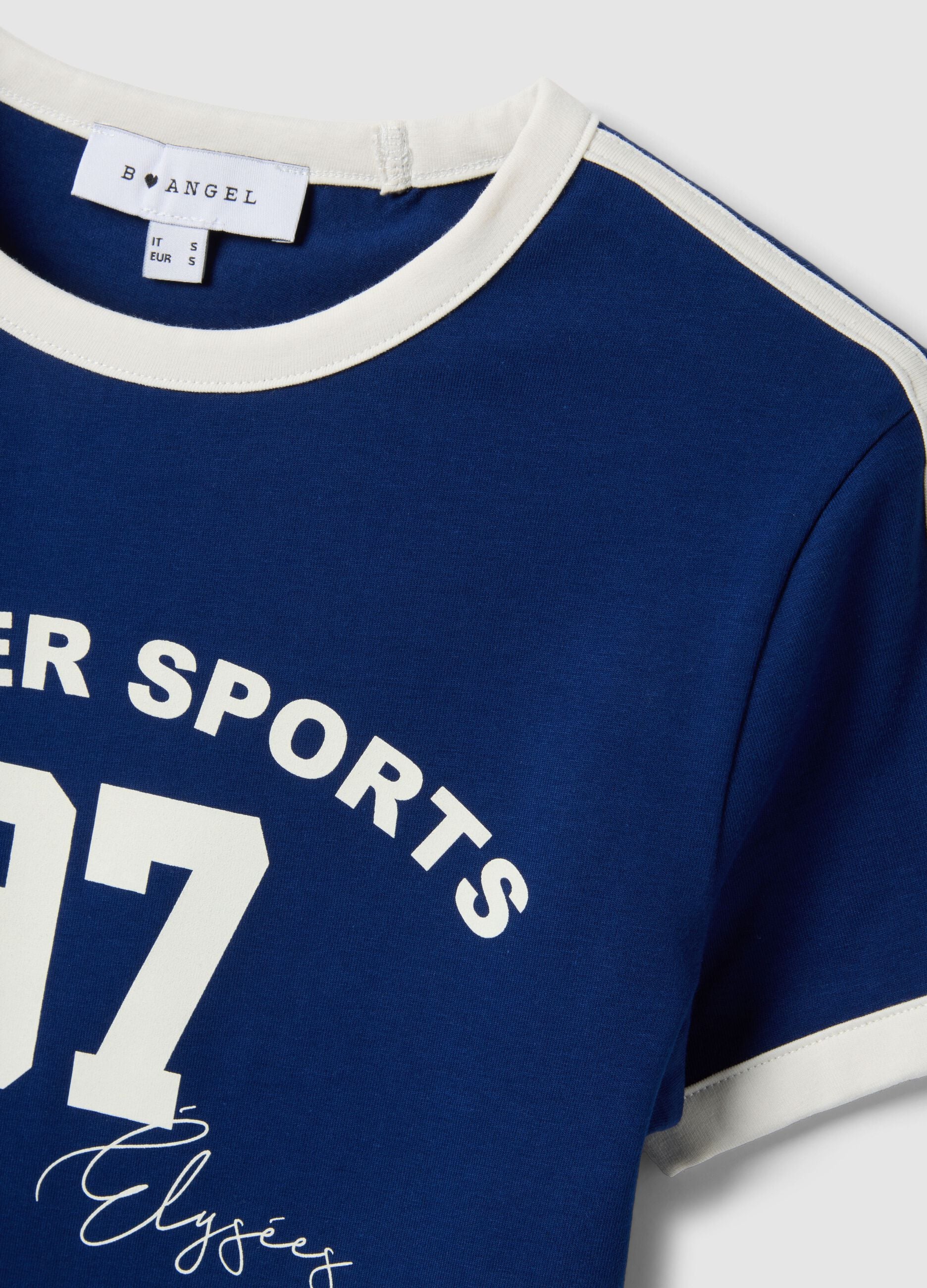 Slim fit blue stretch cotton T-shirt with print