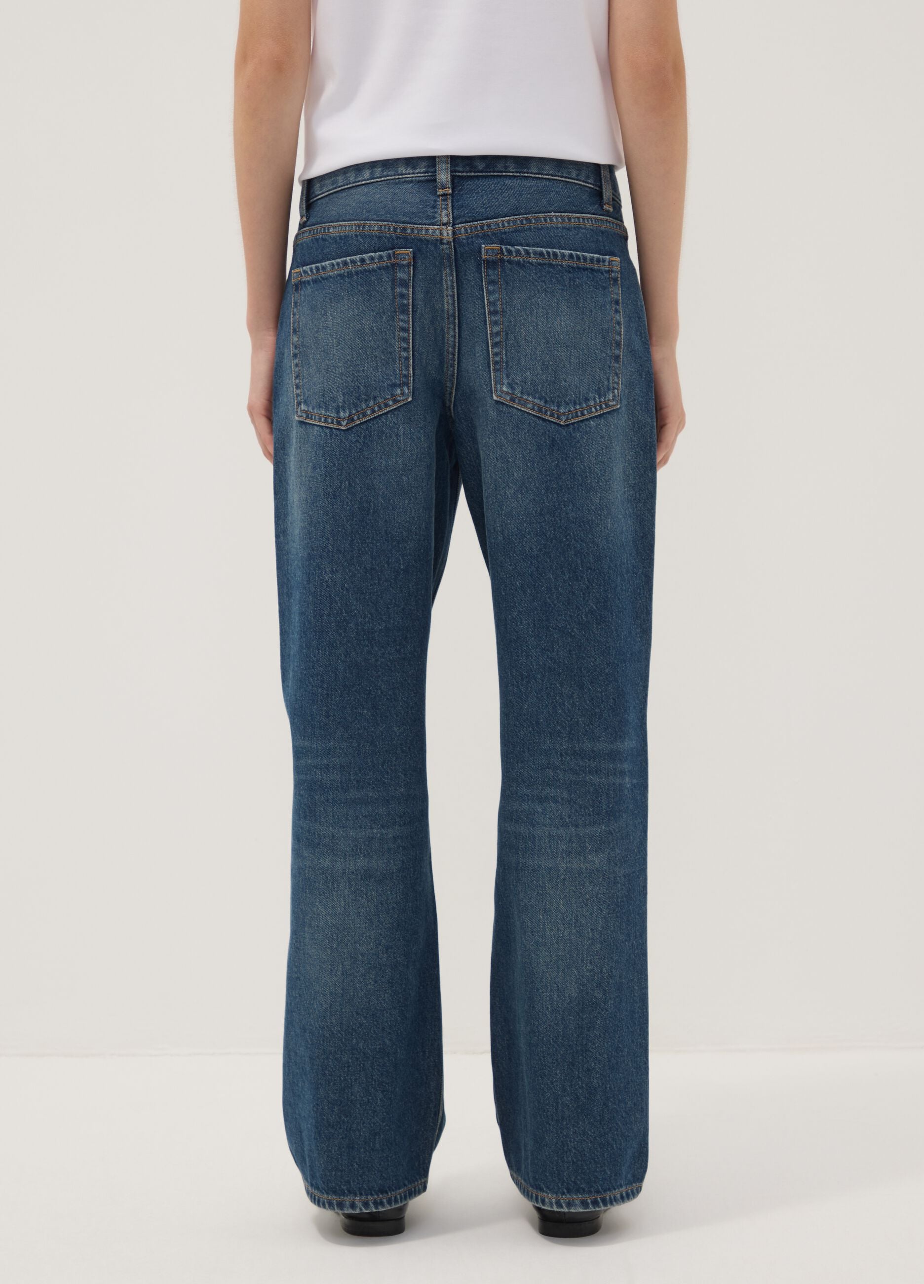 Dark blue pure cotton straight-fit jeans