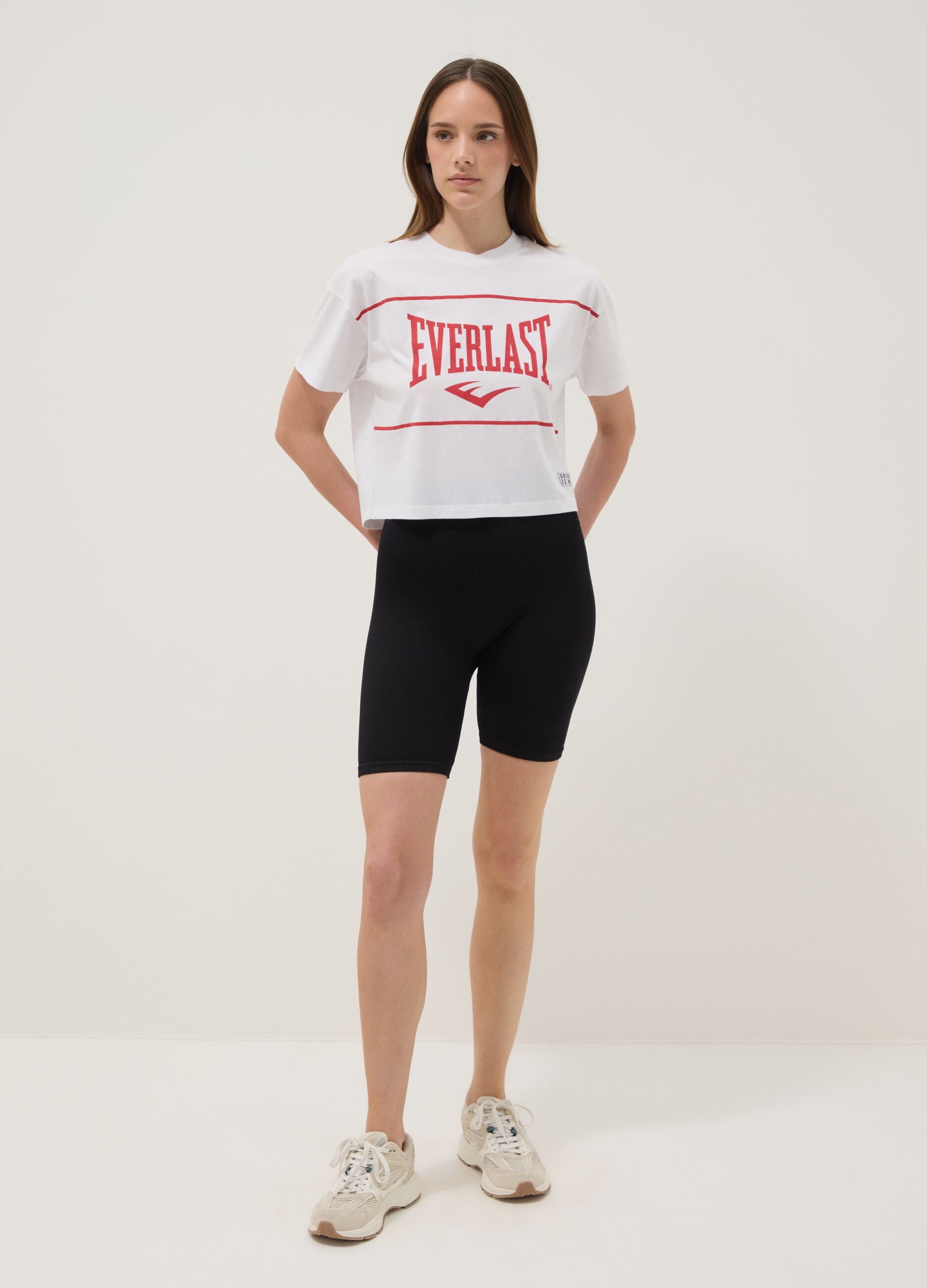 Pure White Cotton T-shirt Regular Fit with Everlast Print