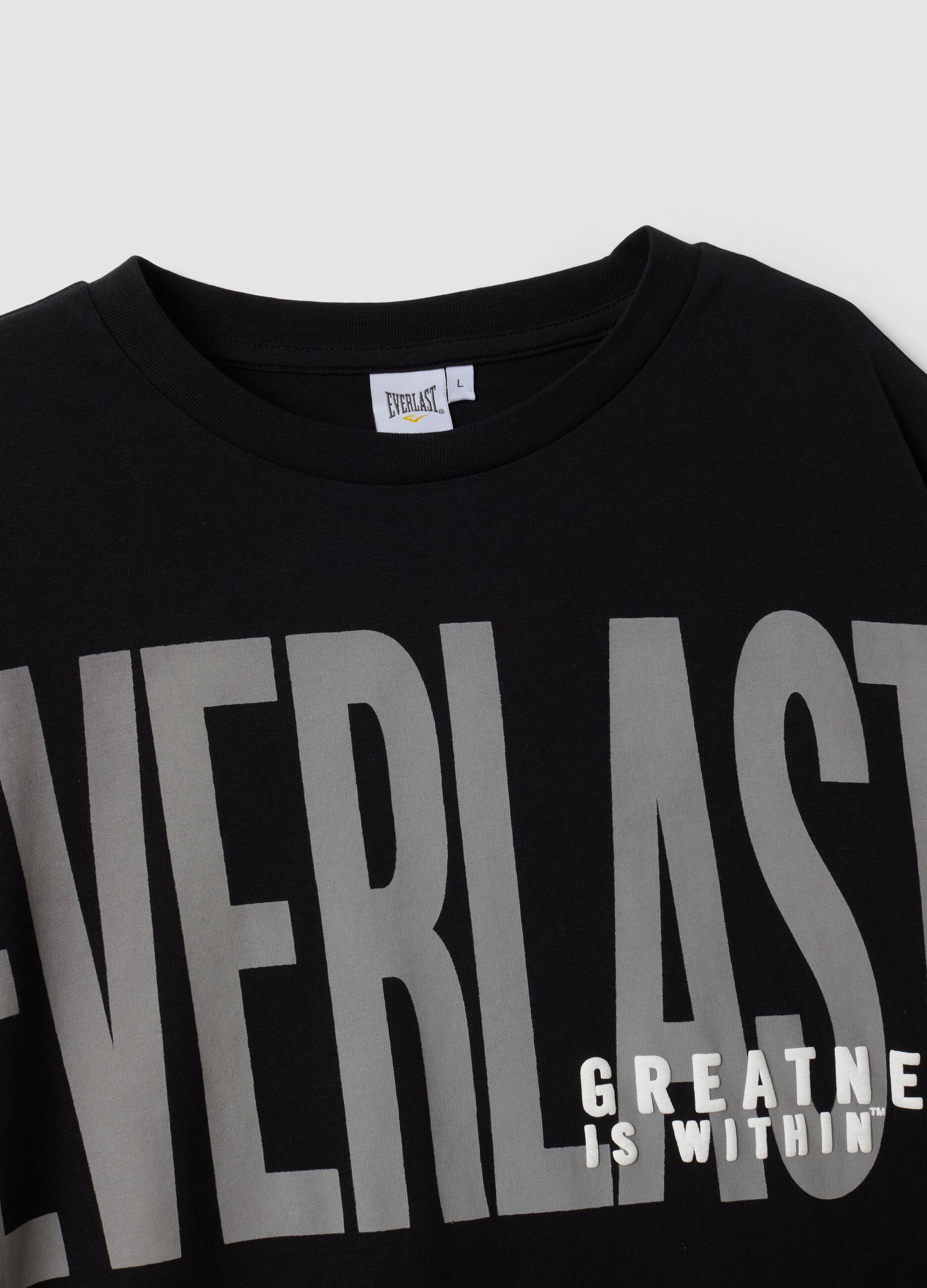 Black pure cotton T-shirt with front logo